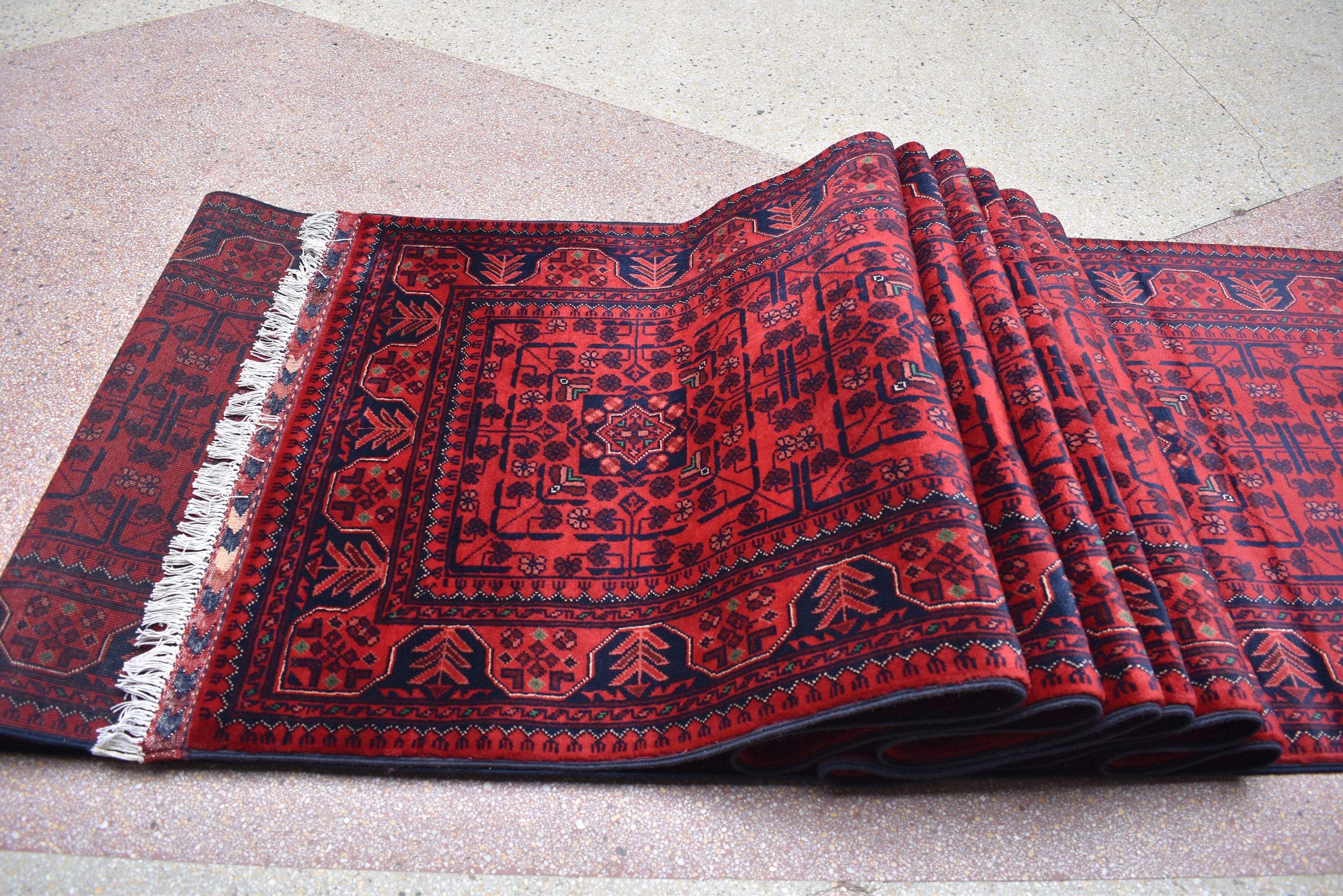 3x32ft, Runner Rug – Extra Long Afghan Red Carpet, Handknotted Wool Hallway Rug, Ideal for Weddings, Ceremonies, Events, Office or Entryway