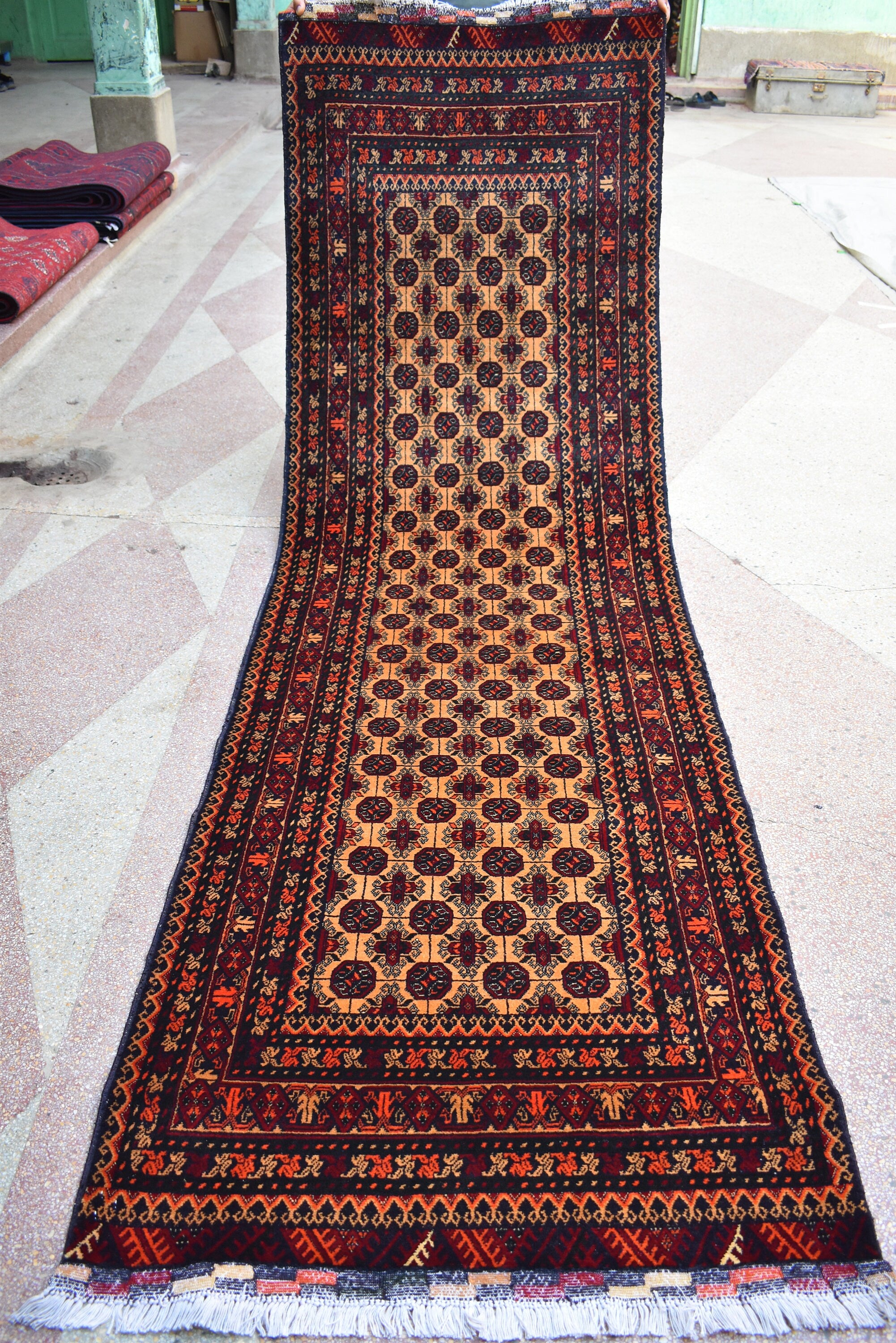 9.0 x 2.9 Afghan Runner Afghan Turkmen Bukhara Rug Runner Handamde Afghan Hallway Runner Oriental Runner Afghan