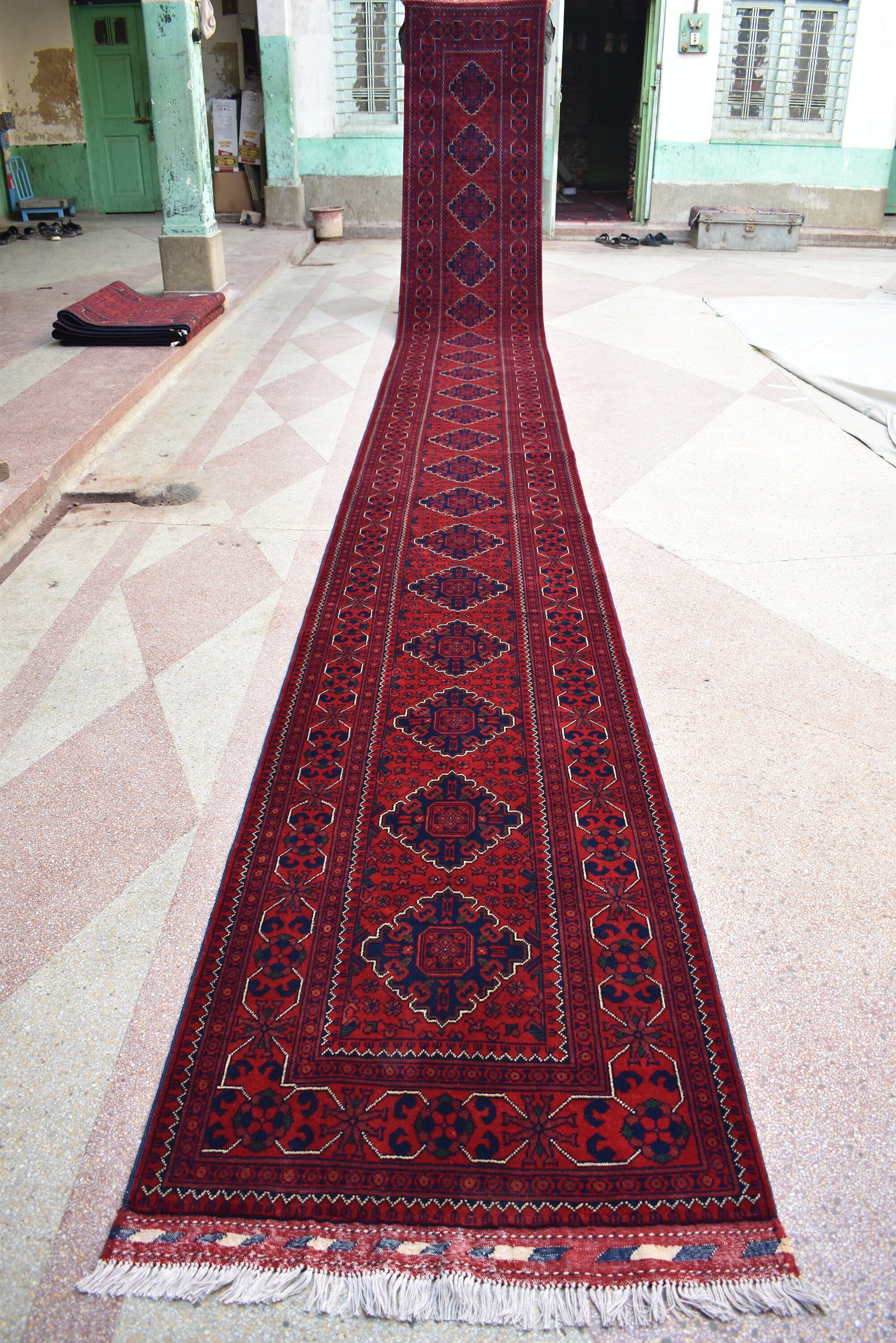 3x23Ft Long Handwoven Afghan Hallway Runner Rug, Turkmen Wool Extra Long Narrow Rug, Corridor Rug, Entryway Rug, Rug for Parties, Functions