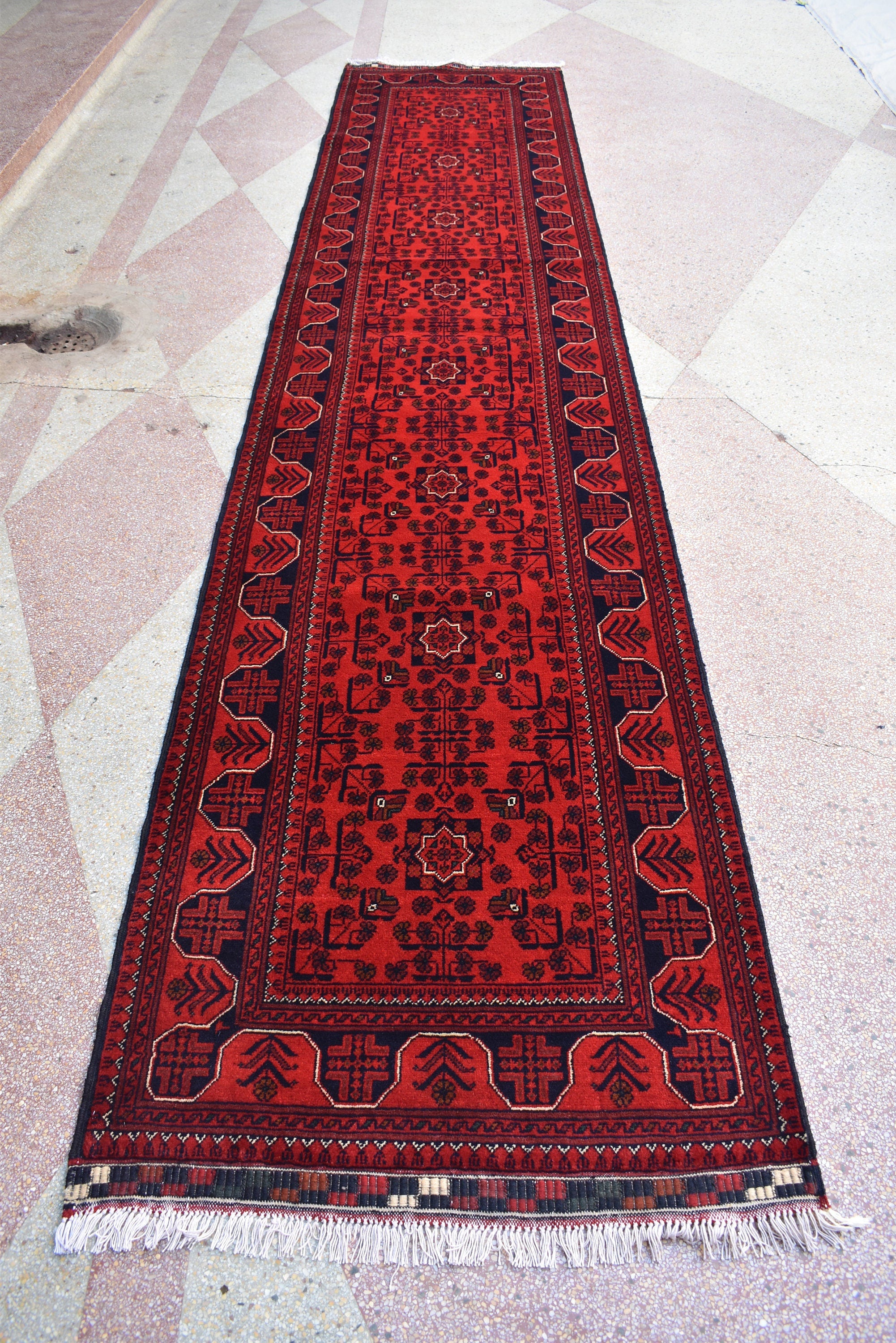3x13Ft, Long Runner Best Quality Turkmen Khal Mohammadi Bokhara Runner, Afghan Handmade Wool Oriental Hallway Runner, Perfect for Festivals