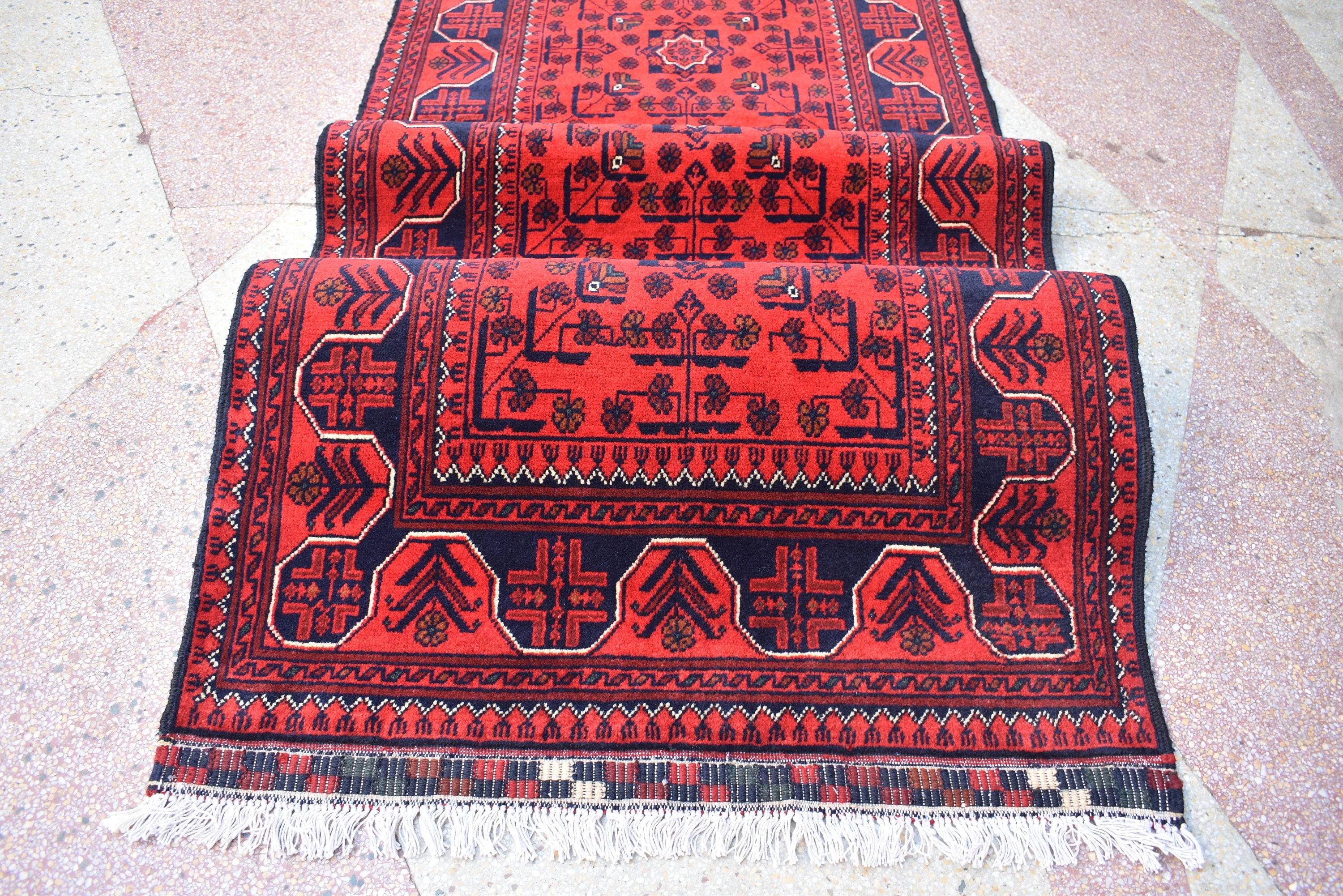 3x13Ft, Long Runner Best Quality Turkmen Khal Mohammadi Bokhara Runner, Afghan Handmade Wool Oriental Hallway Runner, Perfect for Festivals
