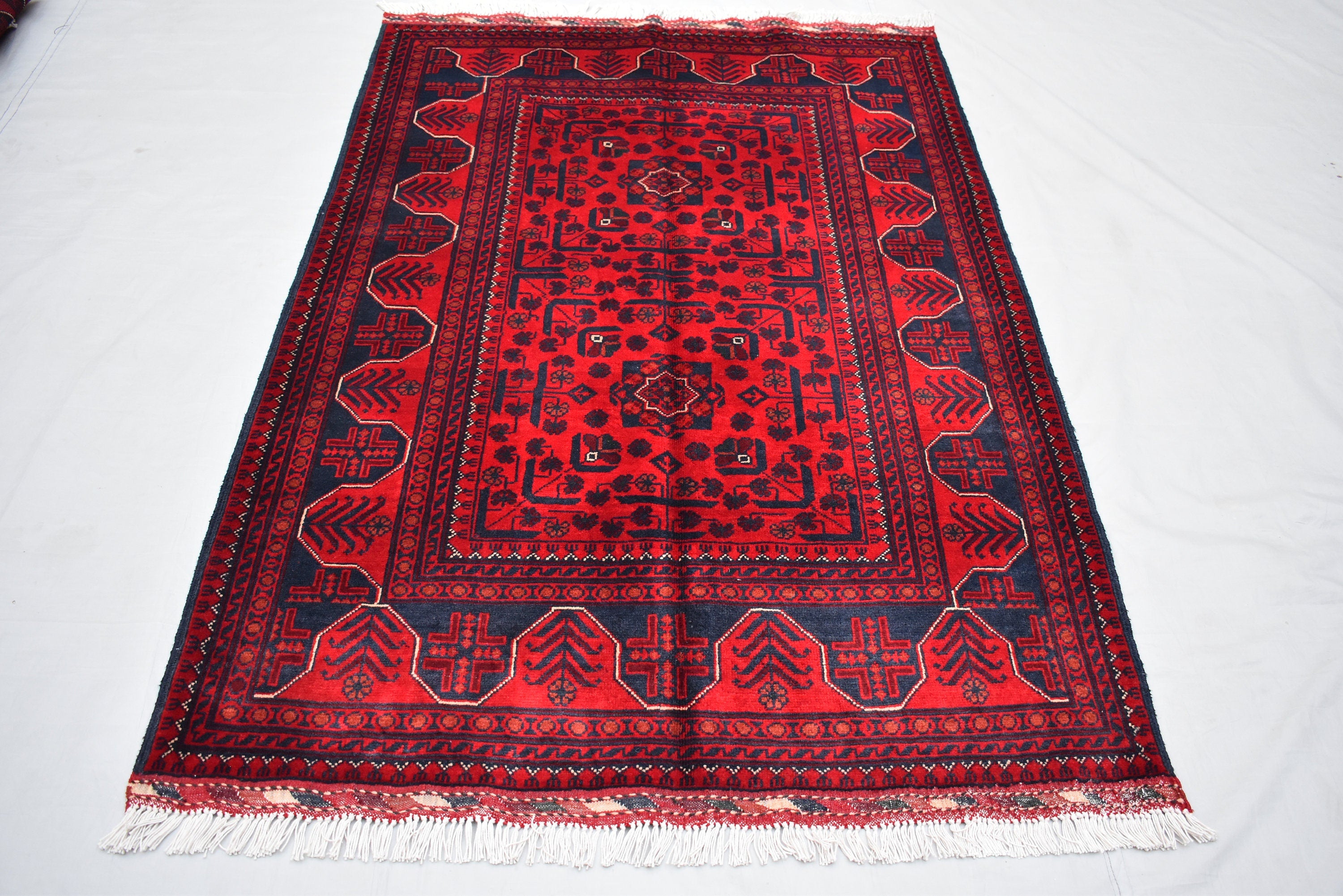 5.2 x 3.5 Ft Bokhara Rug Turkmen 100% Wool Afghan Veg dyes Handmade bukhara Pattern Area rug 5x3 Turkmen Oriental Rug