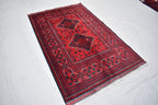 3x5 Bukhara Afghan Hand-woven Tribal Wool Rug, Rich Red and Navy Blue Rug, Rug for Hallway, Bedroom and Office, Accent Size Rug 5.1x3.3 ft