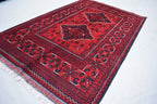 3x5 Bukhara Afghan Hand-woven Tribal Wool Rug, Rich Red and Navy Blue Rug, Rug for Hallway, Bedroom and Office, Accent Size Rug 5.1x3.3 ft