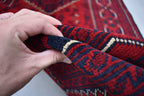 3x5 Bukhara Afghan Hand-woven Tribal Wool Rug, Rich Red and Navy Blue Rug, Rug for Hallway, Bedroom and Office, Accent Size Rug 5.1x3.3 ft