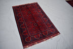 3x5 Bukhara Rug Hand-knotted Afghan Tribal Traditional Rug-Rich Red and Nay Blue Rug, Small Size Rug - Perfect For bedroom, Hallways, Office