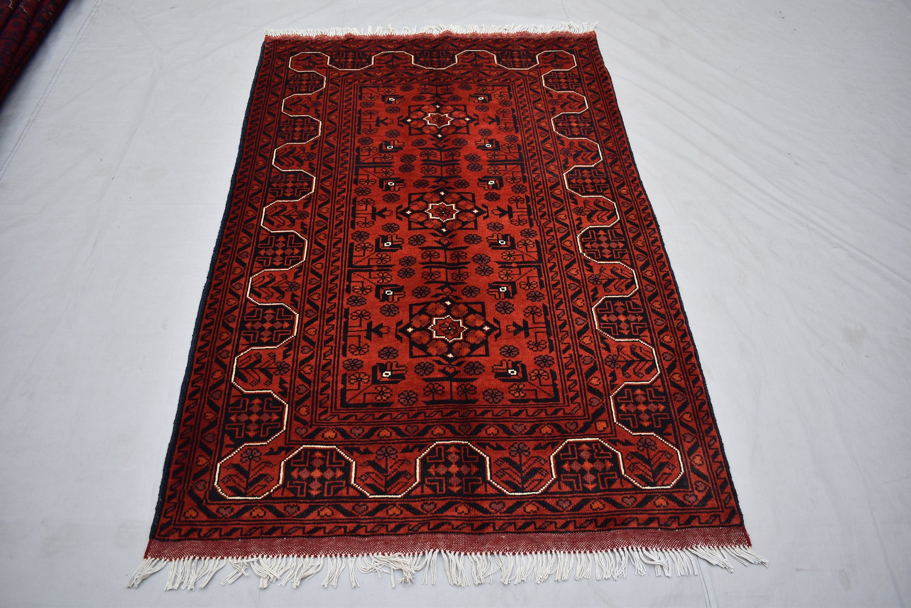 5.1 x 3.2 Ft Aghan Vintage Bokhara Rug Turkmen 100% Wool Afghan Veg dyes Handmade bukhara Pattern Area rug 5x3 Turkmen Oriental Rug