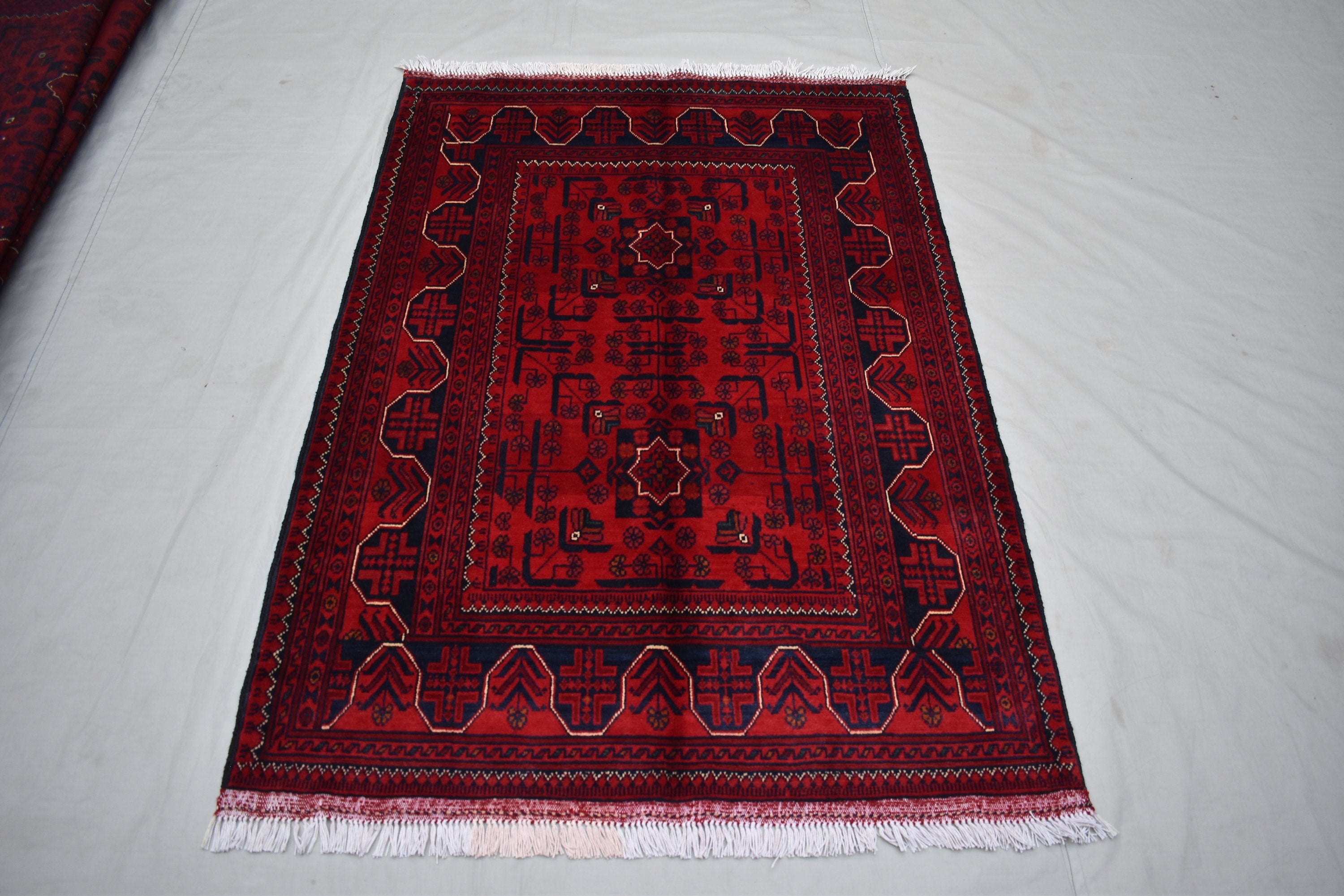 3x5 Bokhara Rug Turkmen 100% Wool Afghan Veg dyes Handmade Bukhara Pattern Turkmen Oriental Rug, Bedroom Rug, Living Room Rug 4.11x3.5 ft