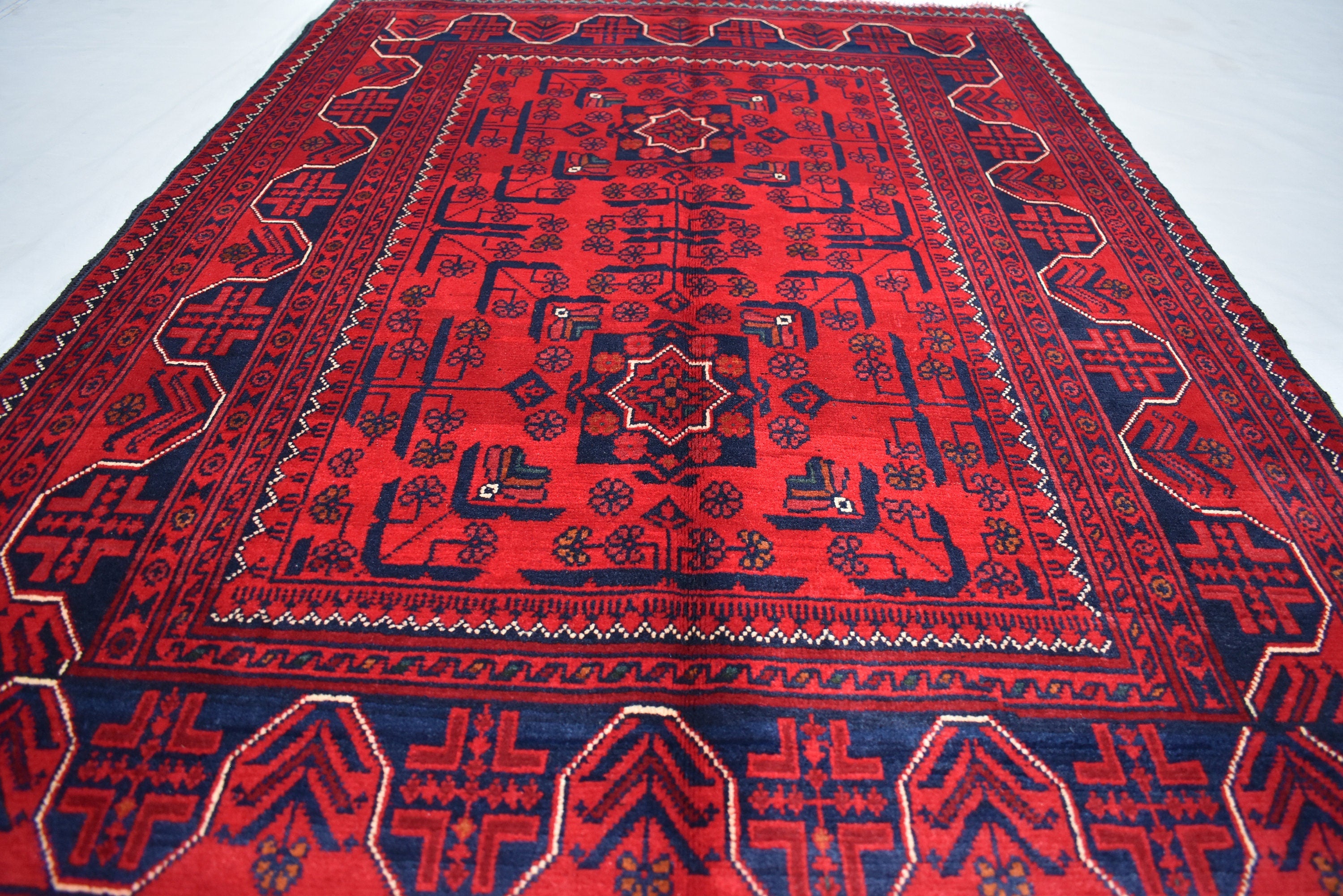 3x5 Bokhara Rug Turkmen 100% Wool Afghan Veg dyes Handmade Bukhara Pattern Turkmen Oriental Rug, Bedroom Rug, Living Room Rug 4.11x3.5 ft