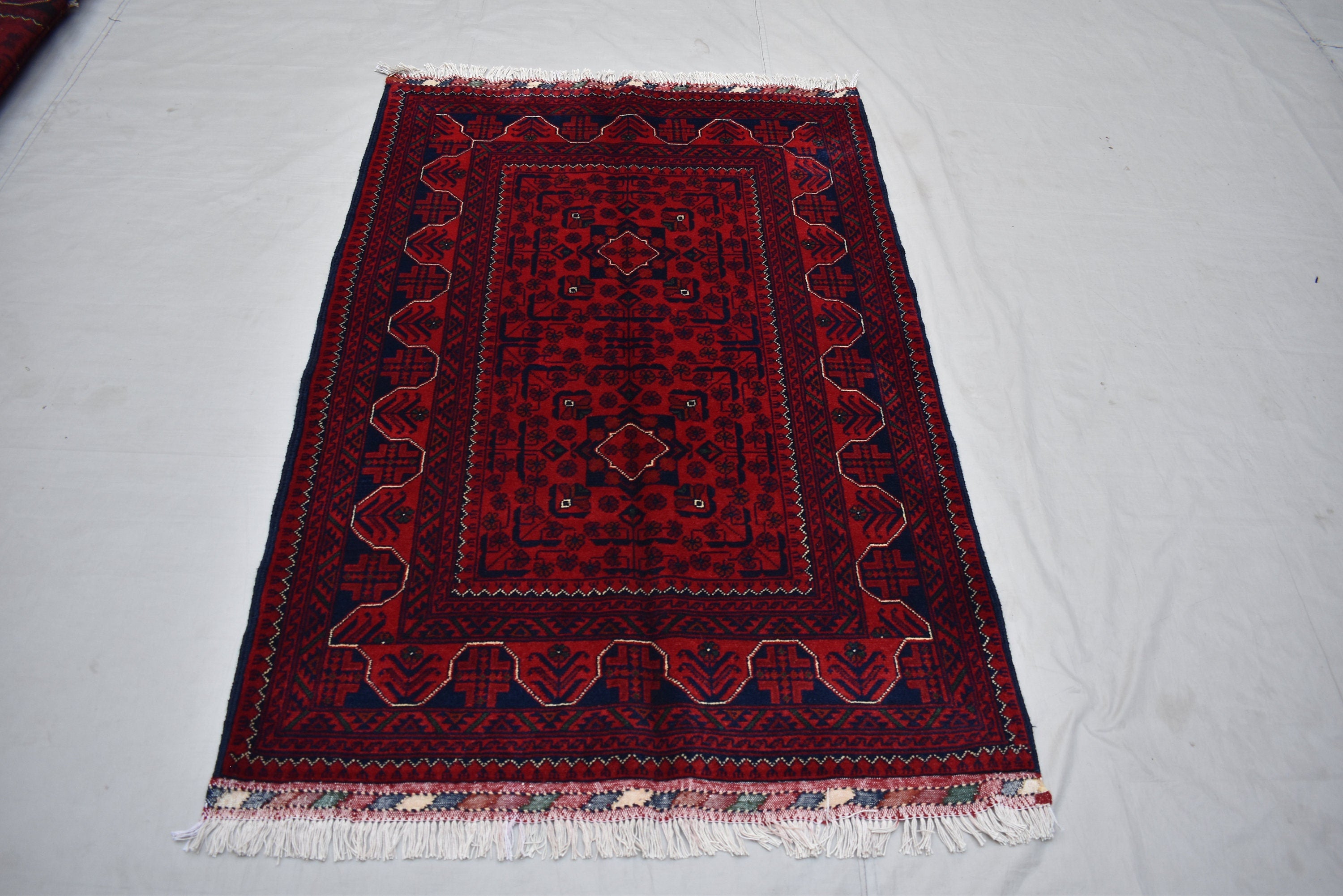 3x5Ft, Bukhara Rug Turkmen 100% Wool Afghan Vegetable dyes Rug, Boho Home Decor, Living Room Rug, Bedroom Rug, Red Rug for home