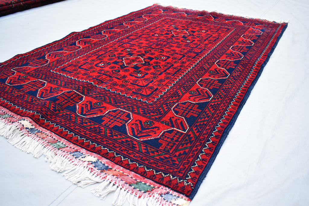 3x5Ft, Bukhara Rug Turkmen 100% Wool Afghan Vegetable dyes Rug, Boho Home Decor, Living Room Rug, Bedroom Rug, Red Rug for home