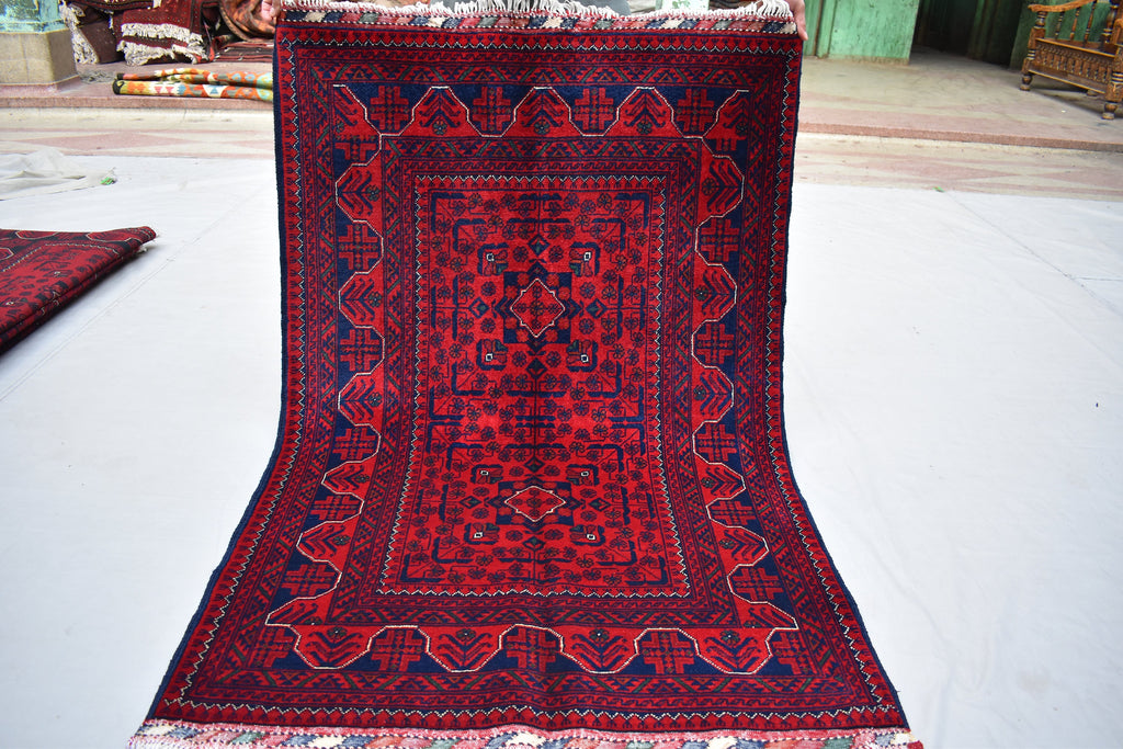 3x5Ft, Bukhara Rug Turkmen 100% Wool Afghan Vegetable dyes Rug, Boho Home Decor, Living Room Rug, Bedroom Rug, Red Rug for home