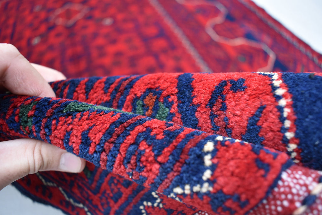 3x5Ft, Bukhara Rug Turkmen 100% Wool Afghan Vegetable dyes Rug, Boho Home Decor, Living Room Rug, Bedroom Rug, Red Rug for home
