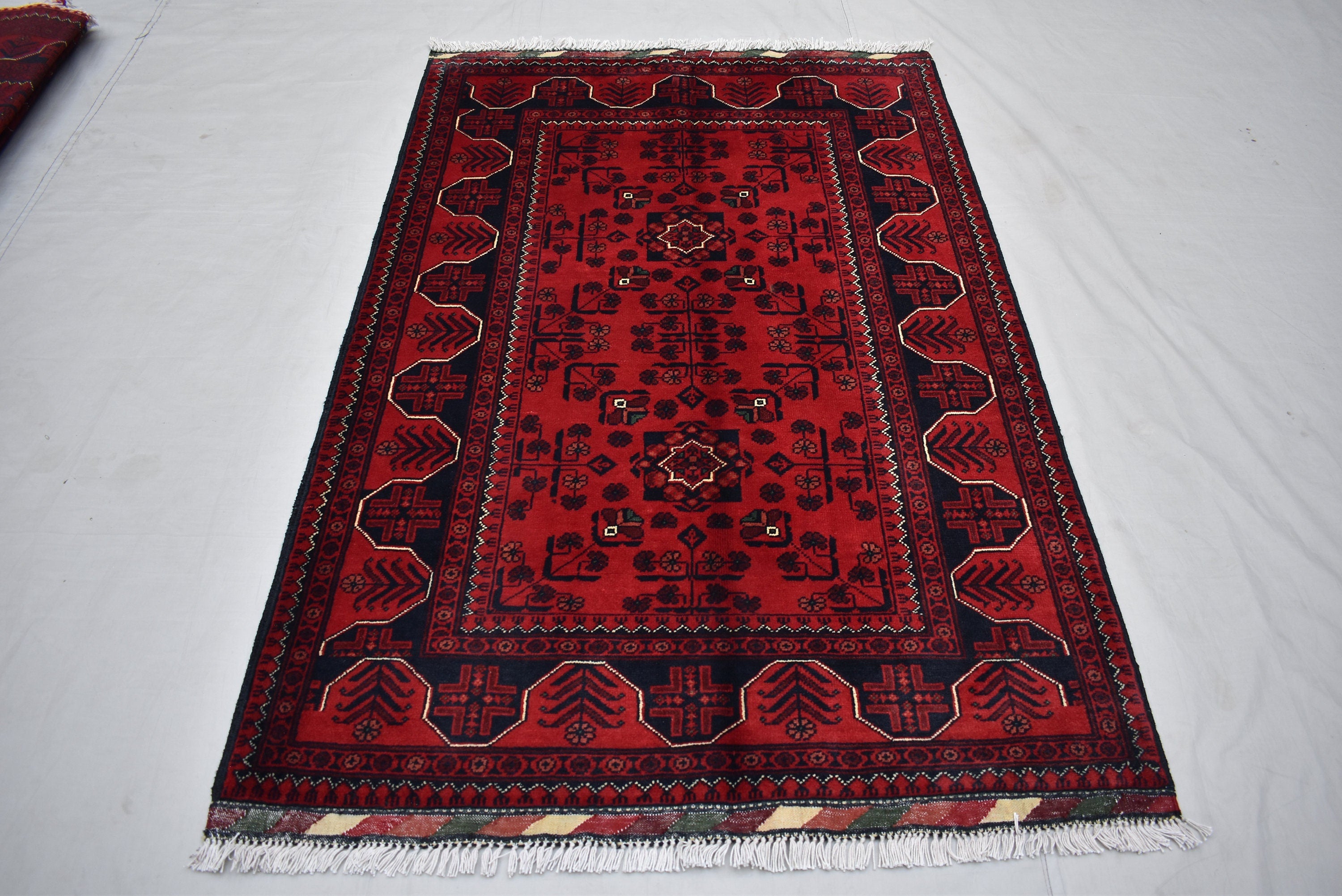 3x5 Handmade Afghan Bukhara Rug, Tribal Wool Rug, Traditional Oriental Bedroom, Living Room Rug. Perfect For Hallway or entryway 5.2x3.4 ft