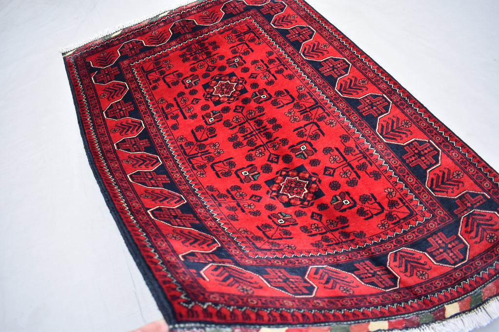 3x5 Handmade Afghan Bukhara Rug, Tribal Wool Rug, Traditional Oriental Bedroom, Living Room Rug. Perfect For Hallway or entryway 5.2x3.4 ft