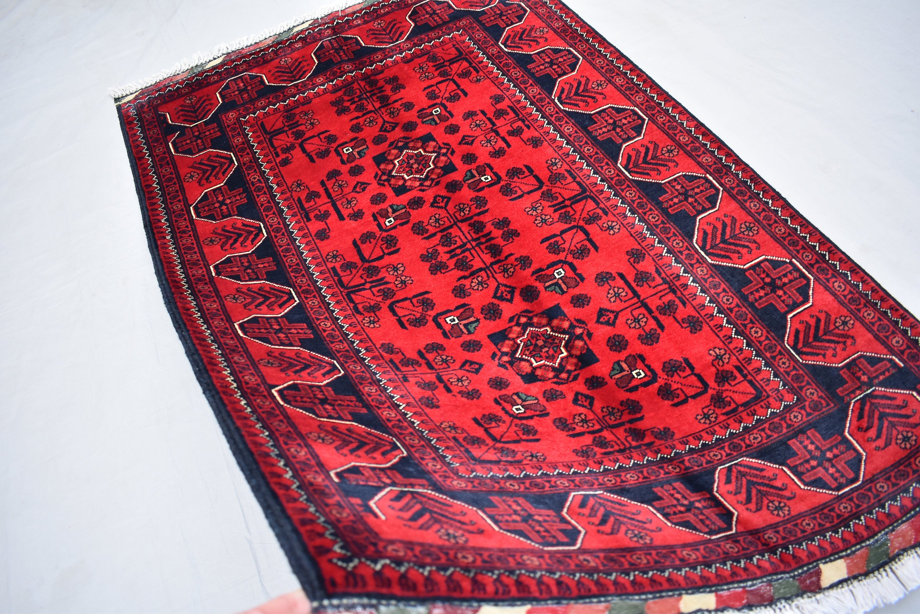 3x5 Handmade Afghan Bukhara Rug, Tribal Wool Rug, Traditional Oriental Bedroom, Living Room Rug. Perfect For Hallway or entryway 5.2x3.4 ft