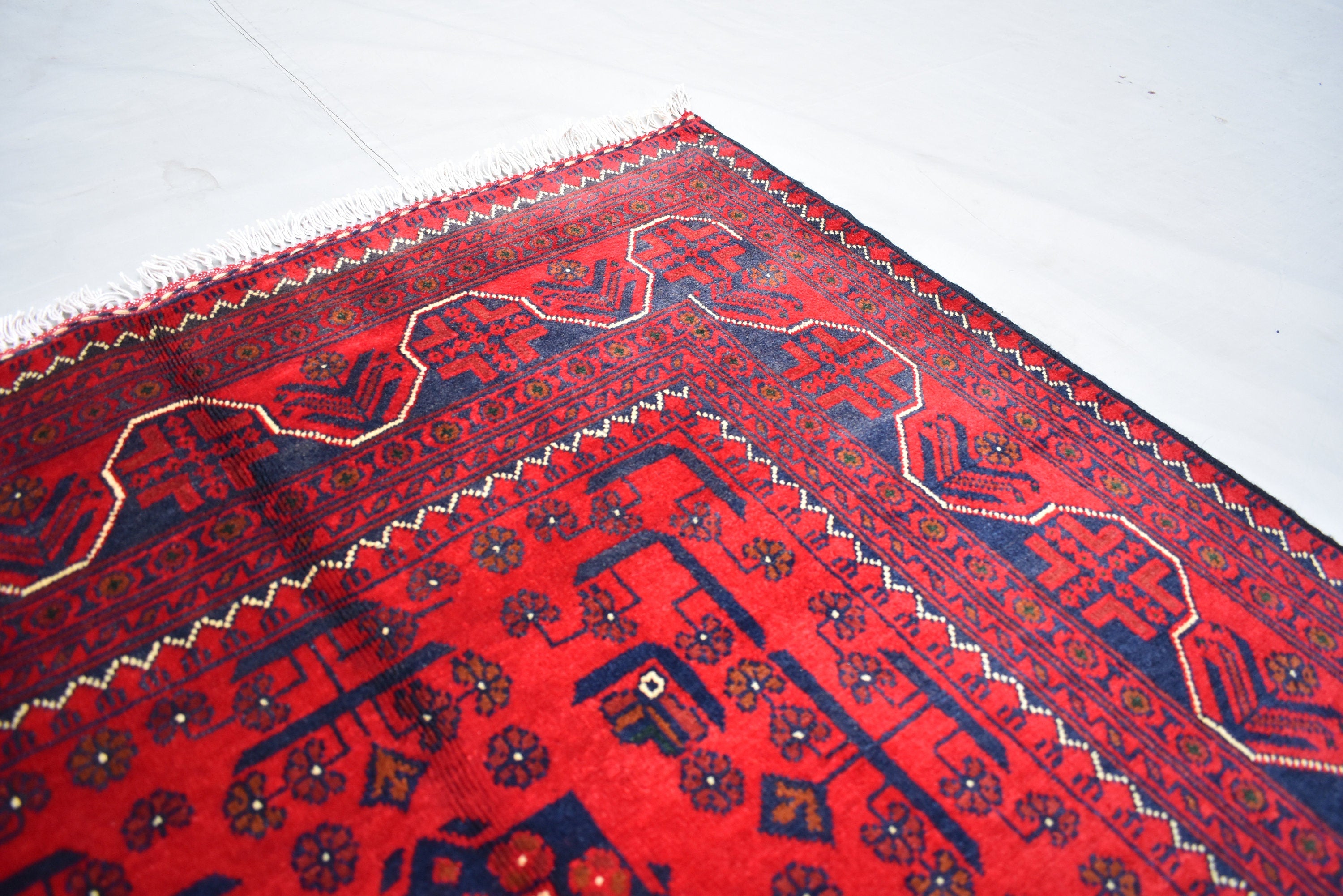 4.10 x 3.3 Ft Bokhara Rug Turkmen 100% Wool Afghan Veg dyes Handmade bukhara Pattern Turkmen Oriental Rug