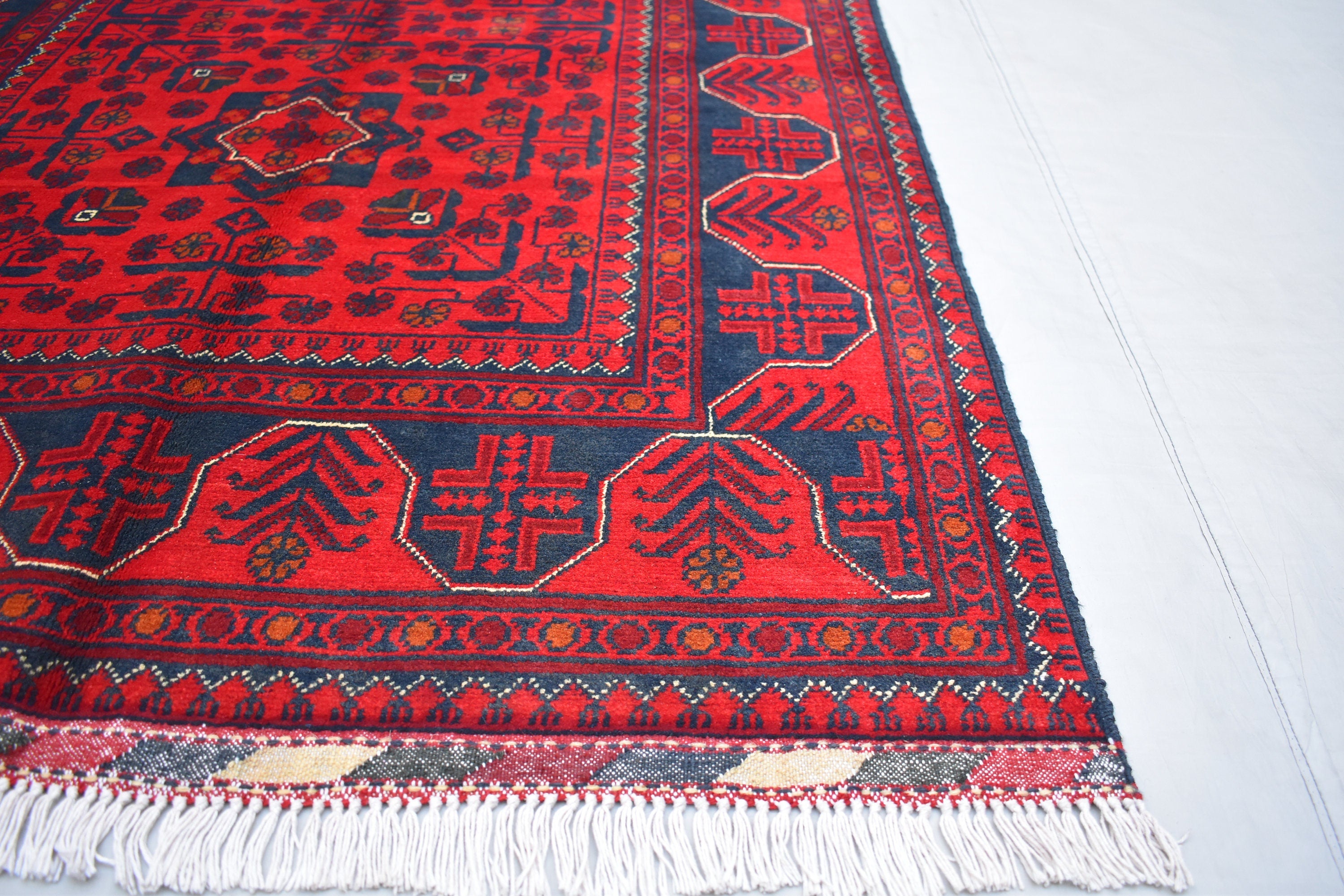 3x5 Red Handwoven Afghan Tribal Bukhara Turkmen Rug, 100% Wool, Nomadic Rug, Small Size Rug for Bedroom, Hallways, Entrance Soft and Durable