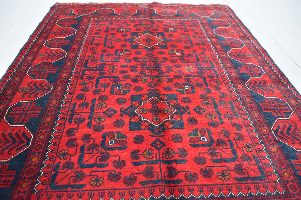 3x5 Red Handwoven Afghan Tribal Bukhara Turkmen Rug, 100% Wool, Nomadic Rug, Small Size Rug for Bedroom, Hallways, Entrance Soft and Durable