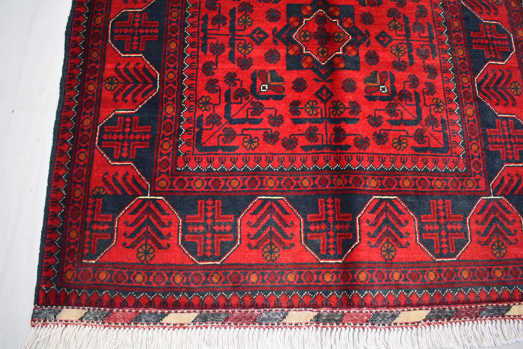 3x5 Red Handwoven Afghan Tribal Bukhara Turkmen Rug, 100% Wool, Nomadic Rug, Small Size Rug for Bedroom, Hallways, Entrance Soft and Durable