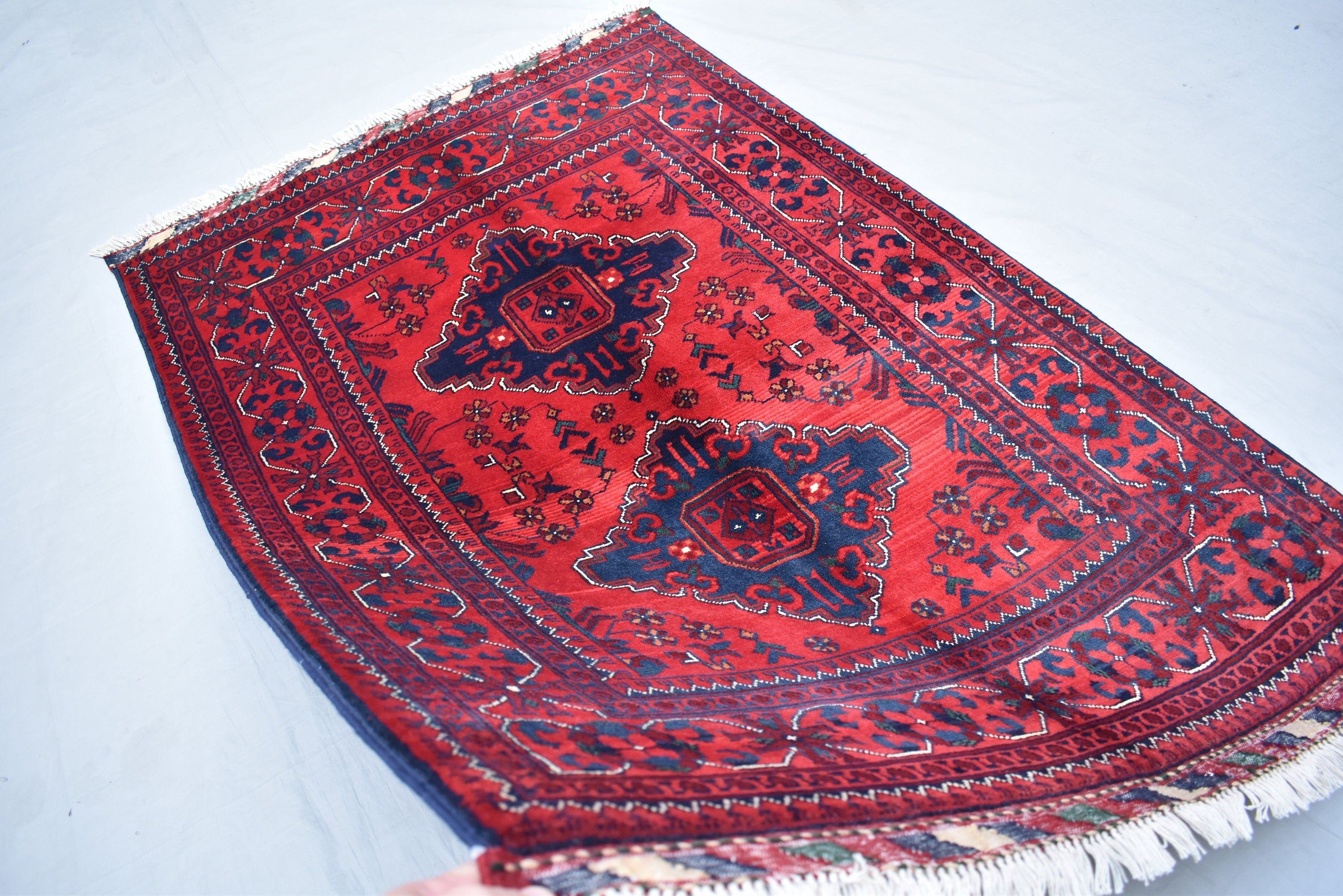 4.11x3.4 Bukhara Rug Turkmen 100% Wool Afghan, Natural Veg dyes, Perfect For Bedroom, Office, Living Room