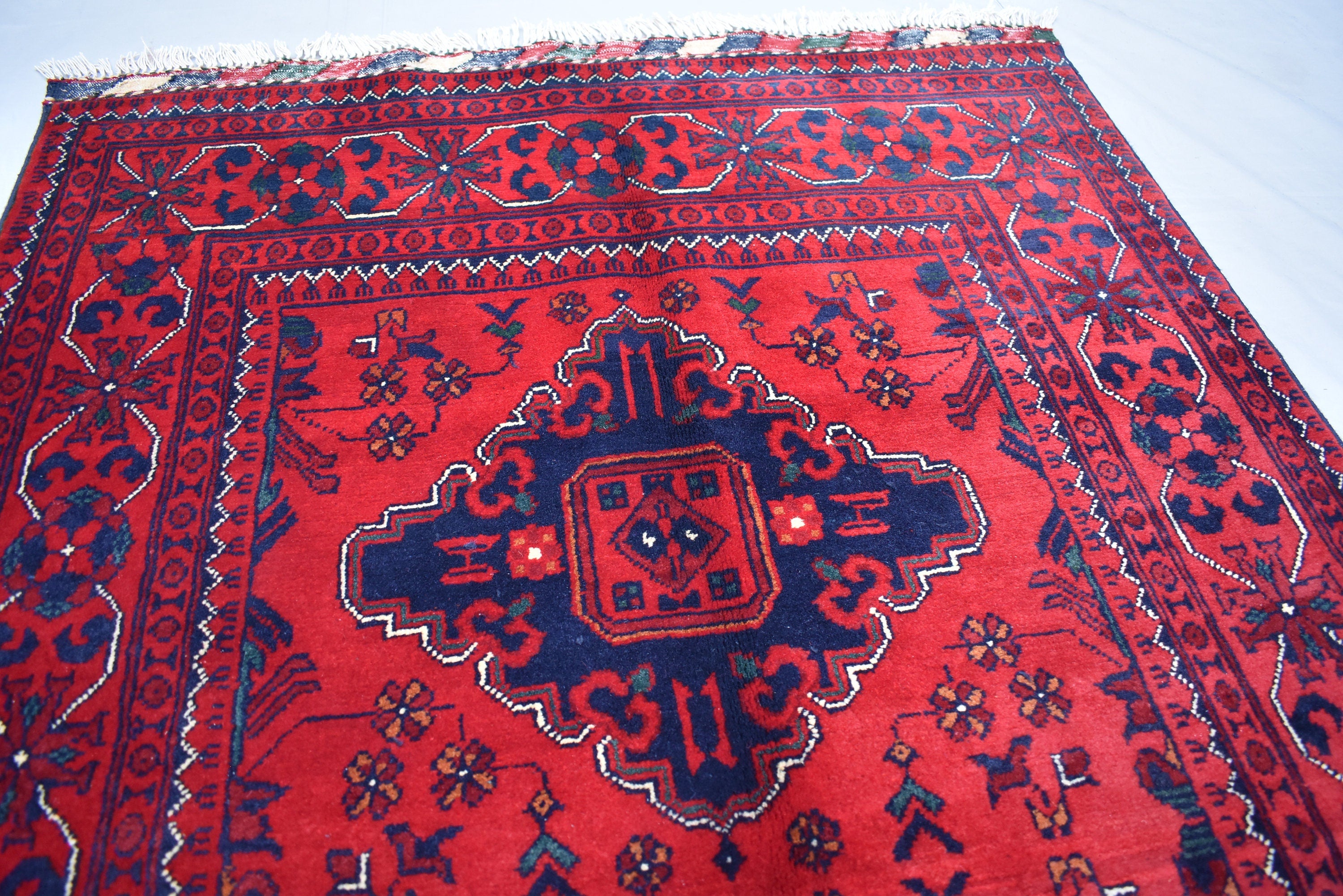 4.11x3.4 Bukhara Rug Turkmen 100% Wool Afghan, Natural Veg dyes, Perfect For Bedroom, Office, Living Room