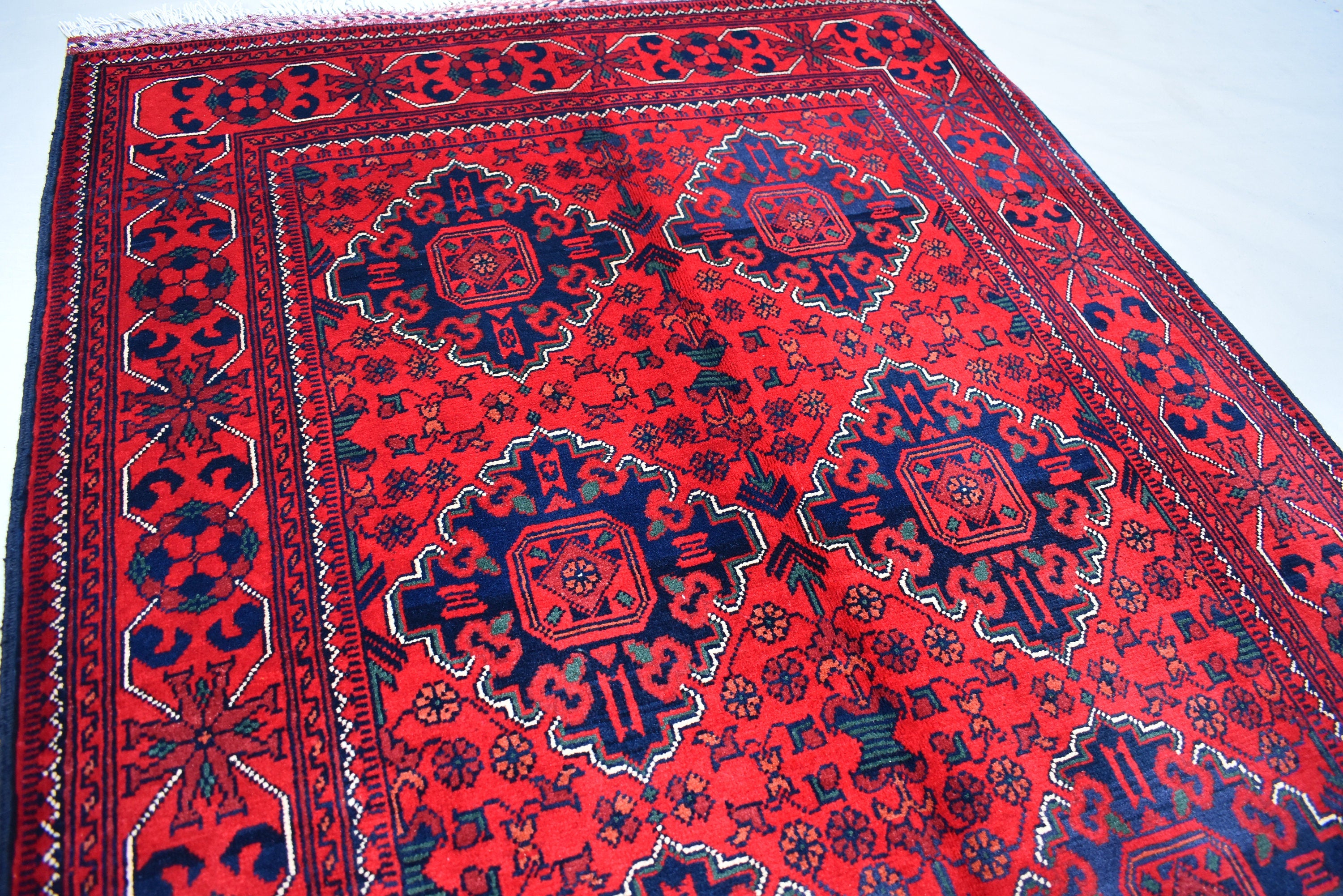 Ft 5.0 x 3.4 Bokhara Rug Turkmen 100% Wool Afghan Veg dyes Handmade bukhara Pattern Turkmen Oriental Rug