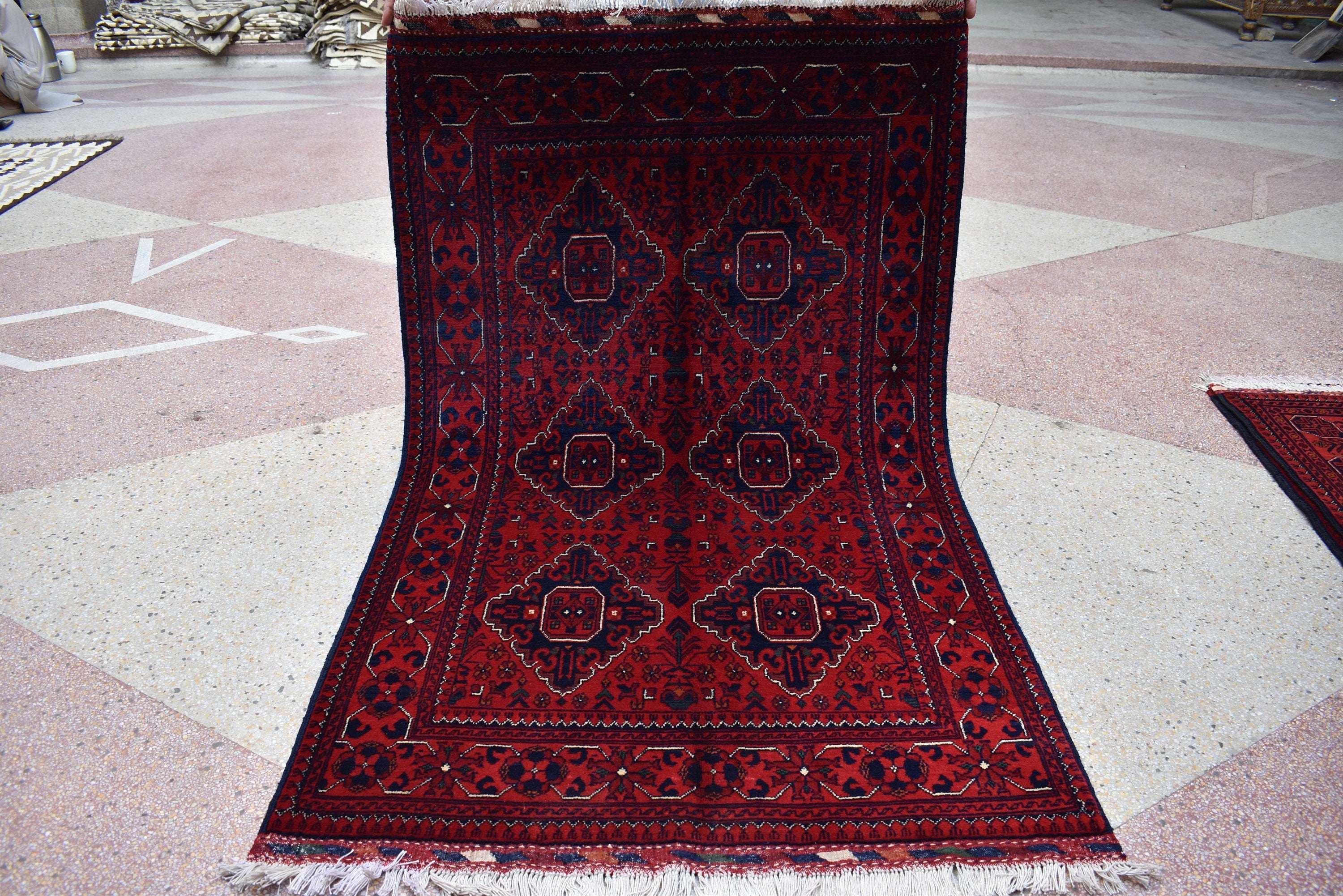 3x6Ft Bukhara Rug Turkmen 100% Wool Afghan Veg dyes Handmade Bukhara Pattern Turkmen Oriental Rug, Rugs For Living Room, Bedroom Rug