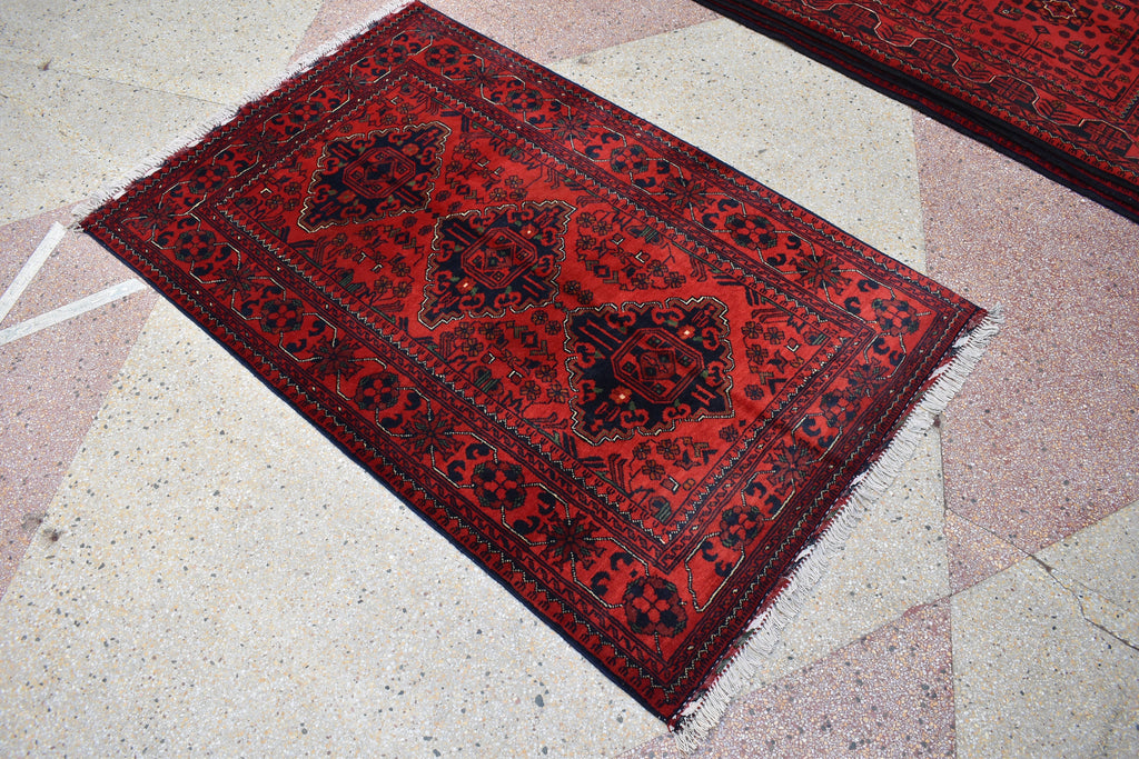 5.0x3.2 Ft Bokhara Rug Turkmen 100% Wool Afghan Veg dyes Handmade Bukhara Pattern Turkmen Oriental Rug, Small Size Rug, Perfect for Bedroom