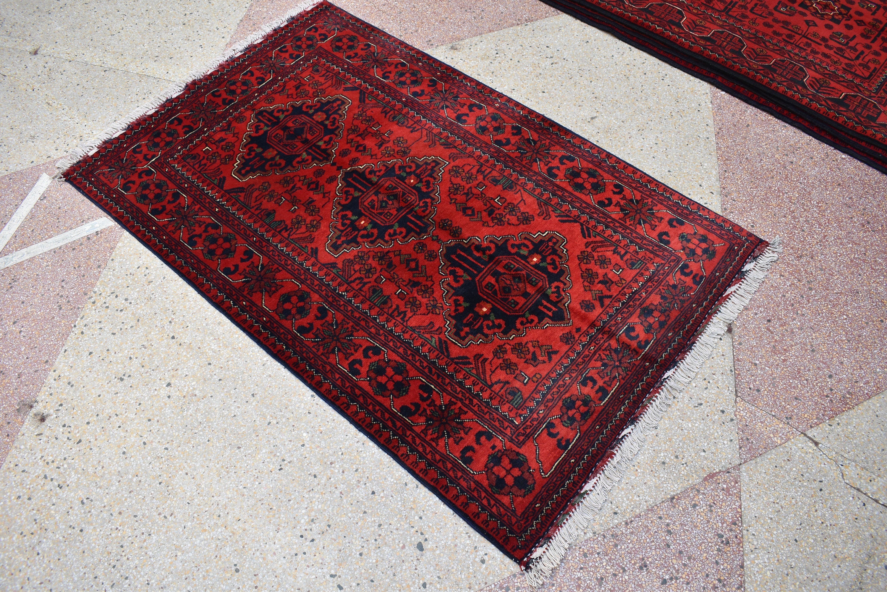 5.0x3.2 Ft Bokhara Rug Turkmen 100% Wool Afghan Veg dyes Handmade Bukhara Pattern Turkmen Oriental Rug, Small Size Rug, Perfect for Bedroom
