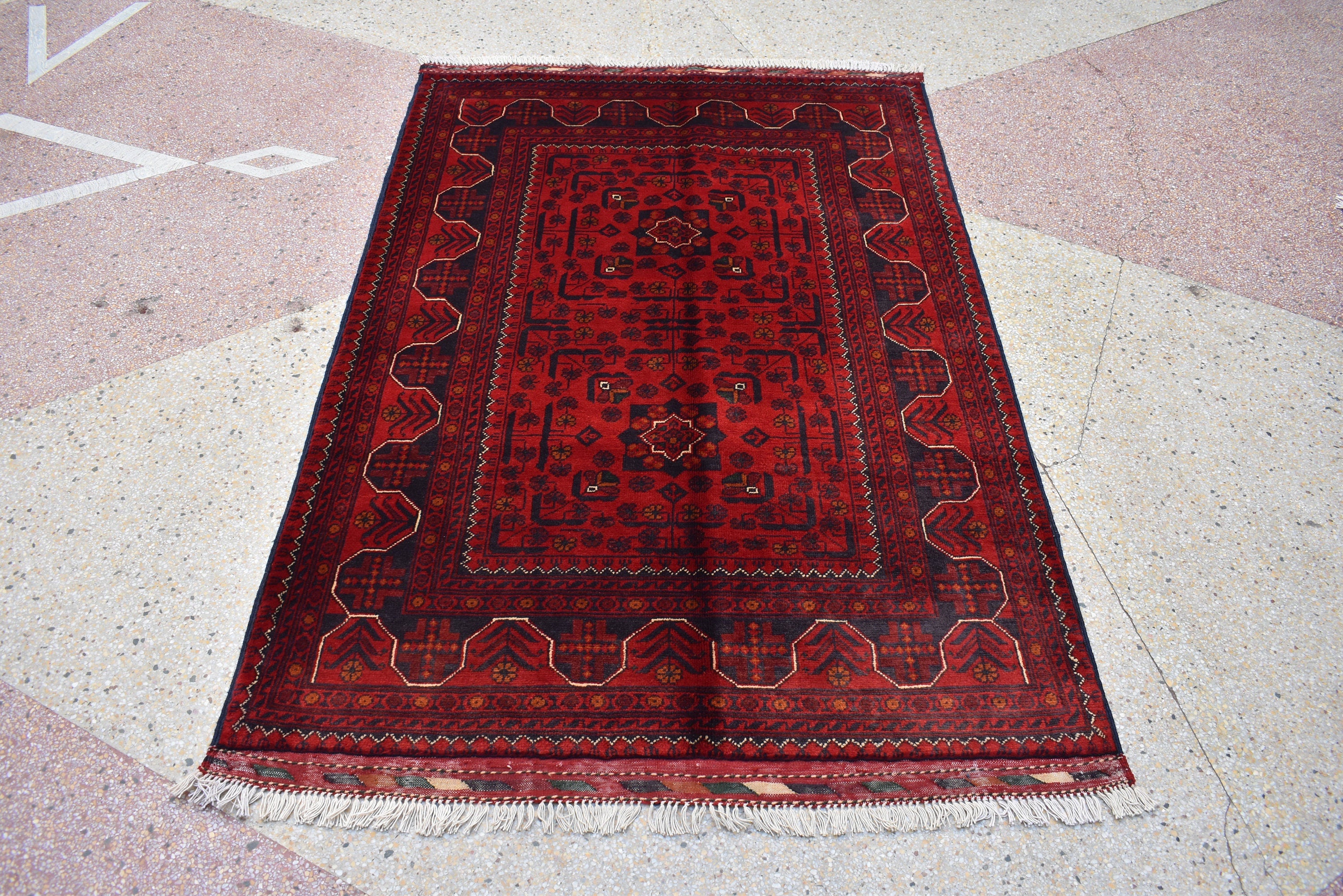 3x5Ft Bokhara Rug Turkmen 100% Wool Afghan Vegetable dyes Handmade bukhara Pattern Turkmen Oriental Rug, Bedroom Rug, Living room rug