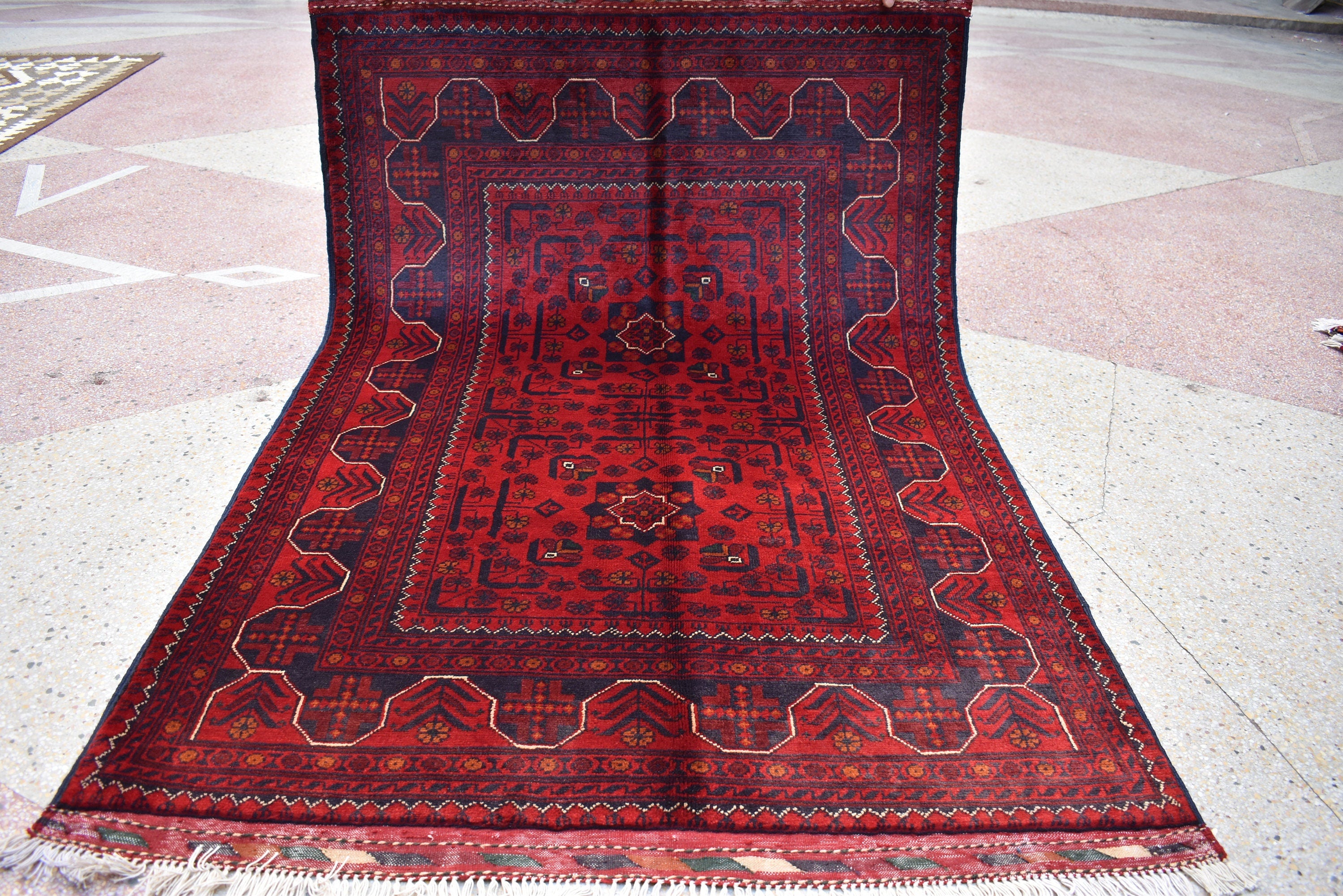 3x5Ft Bokhara Rug Turkmen 100% Wool Afghan Vegetable dyes Handmade bukhara Pattern Turkmen Oriental Rug, Bedroom Rug, Living room rug