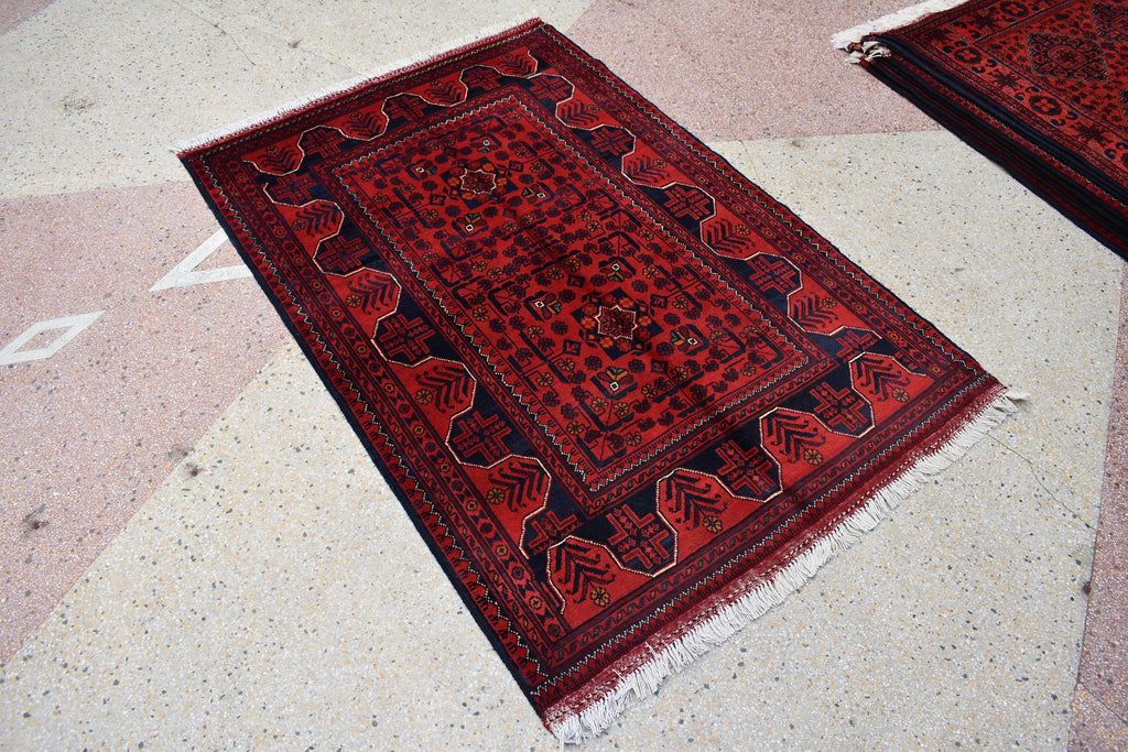 3x5 Bukhara Rug Turkmen 100% Wool Afghan Veg dyes Handmade Bukhara Pattern Turkmen Oriental Rug, Bedroom Rug, Perfect for Office 5.1x3.4 ft
