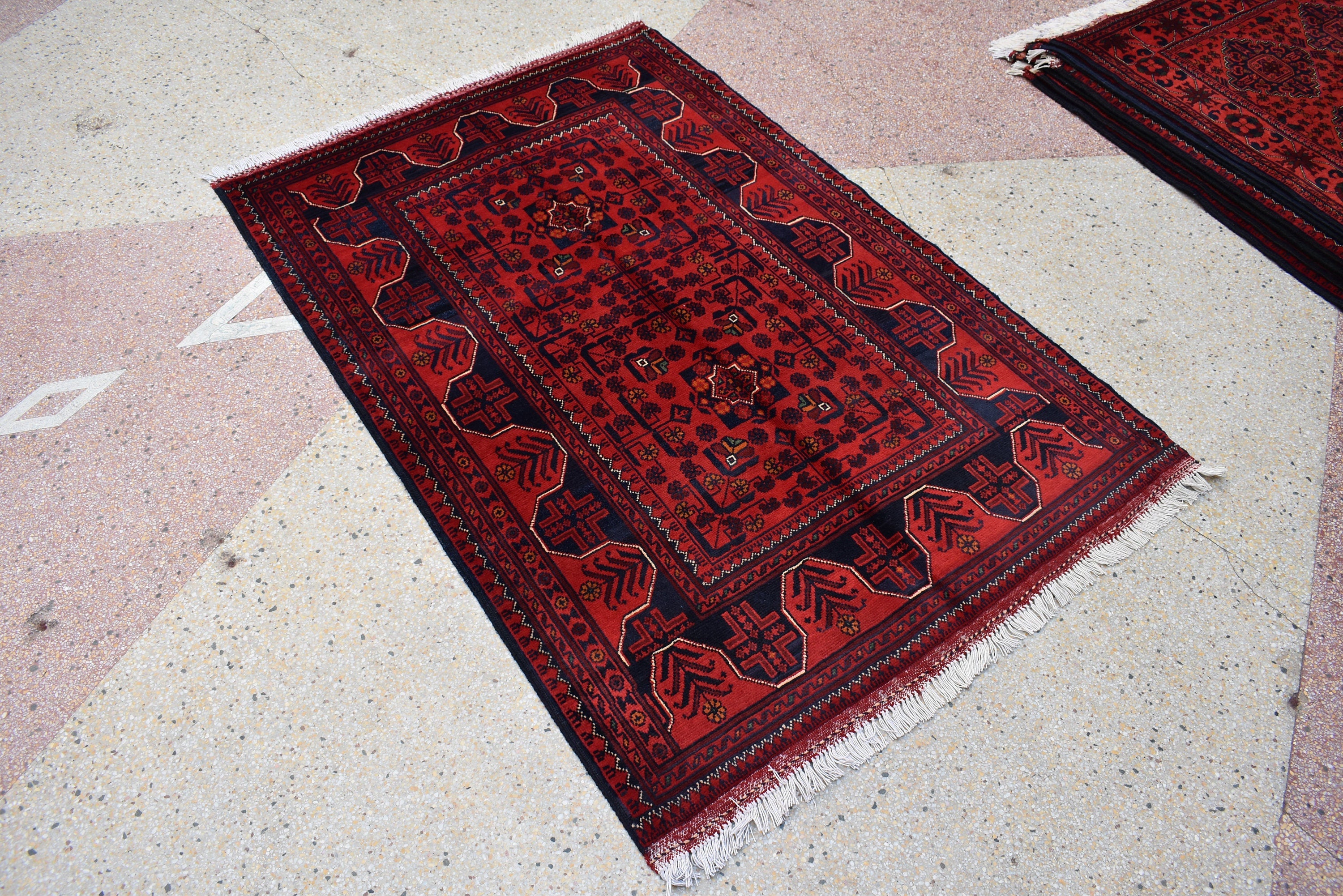 3x5 Bukhara Rug Turkmen 100% Wool Afghan Veg dyes Handmade Bukhara Pattern Turkmen Oriental Rug, Bedroom Rug, Perfect for Office 5.1x3.4 ft