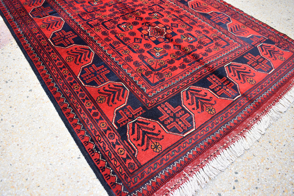 3x5 Bukhara Rug Turkmen 100% Wool Afghan Veg dyes Handmade Bukhara Pattern Turkmen Oriental Rug, Bedroom Rug, Perfect for Office 5.1x3.4 ft