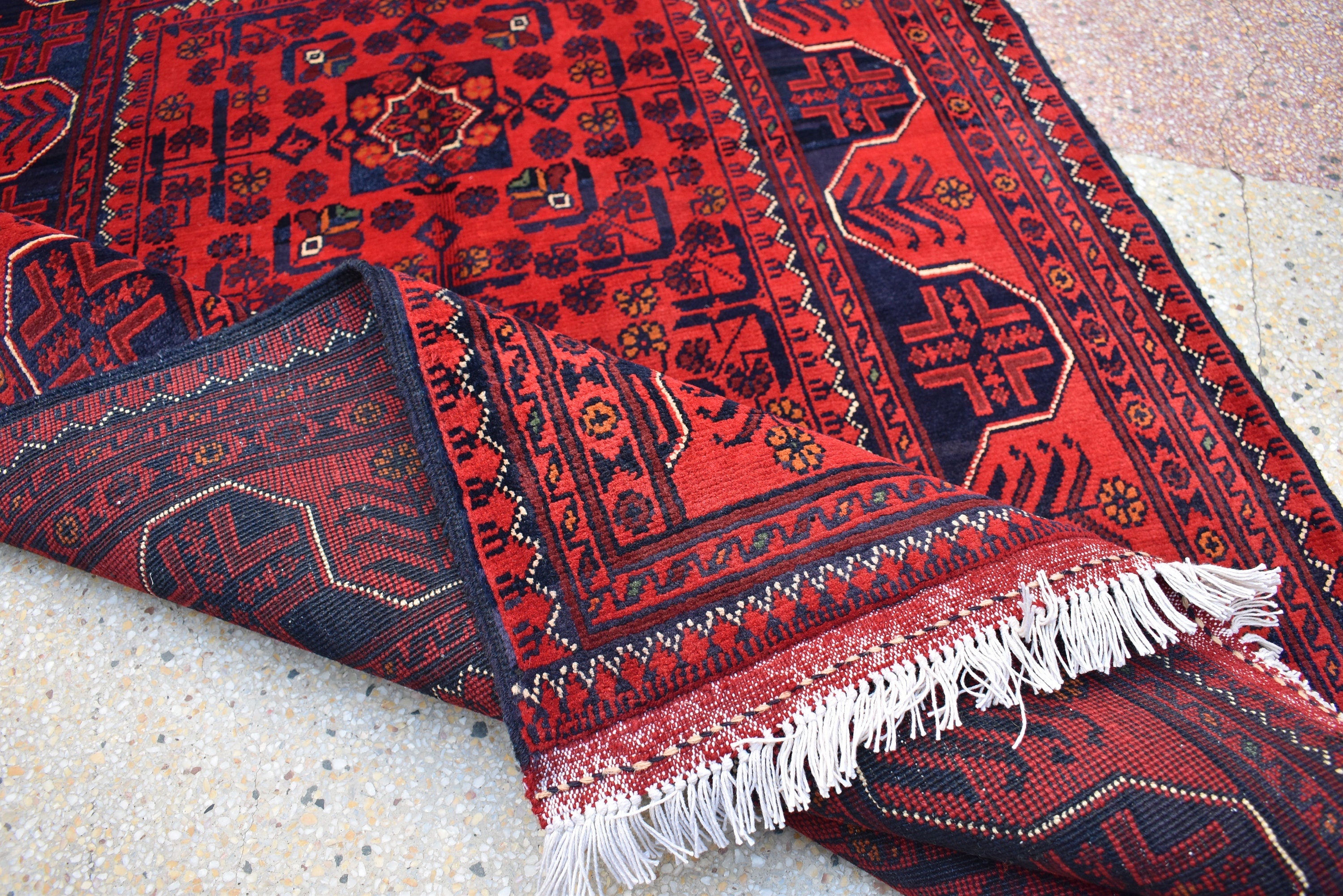3x5 Bukhara Rug Turkmen 100% Wool Afghan Veg dyes Handmade Bukhara Pattern Turkmen Oriental Rug, Bedroom Rug, Perfect for Office 5.1x3.4 ft