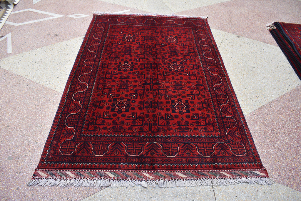 4x6Ft, Bokhara Turkmen Rug – Afghan Handmade 100% Wool Carpet | Vegetable Dyed Bukhara Pattern Oriental Area Rug | Tribal Living Room Decor