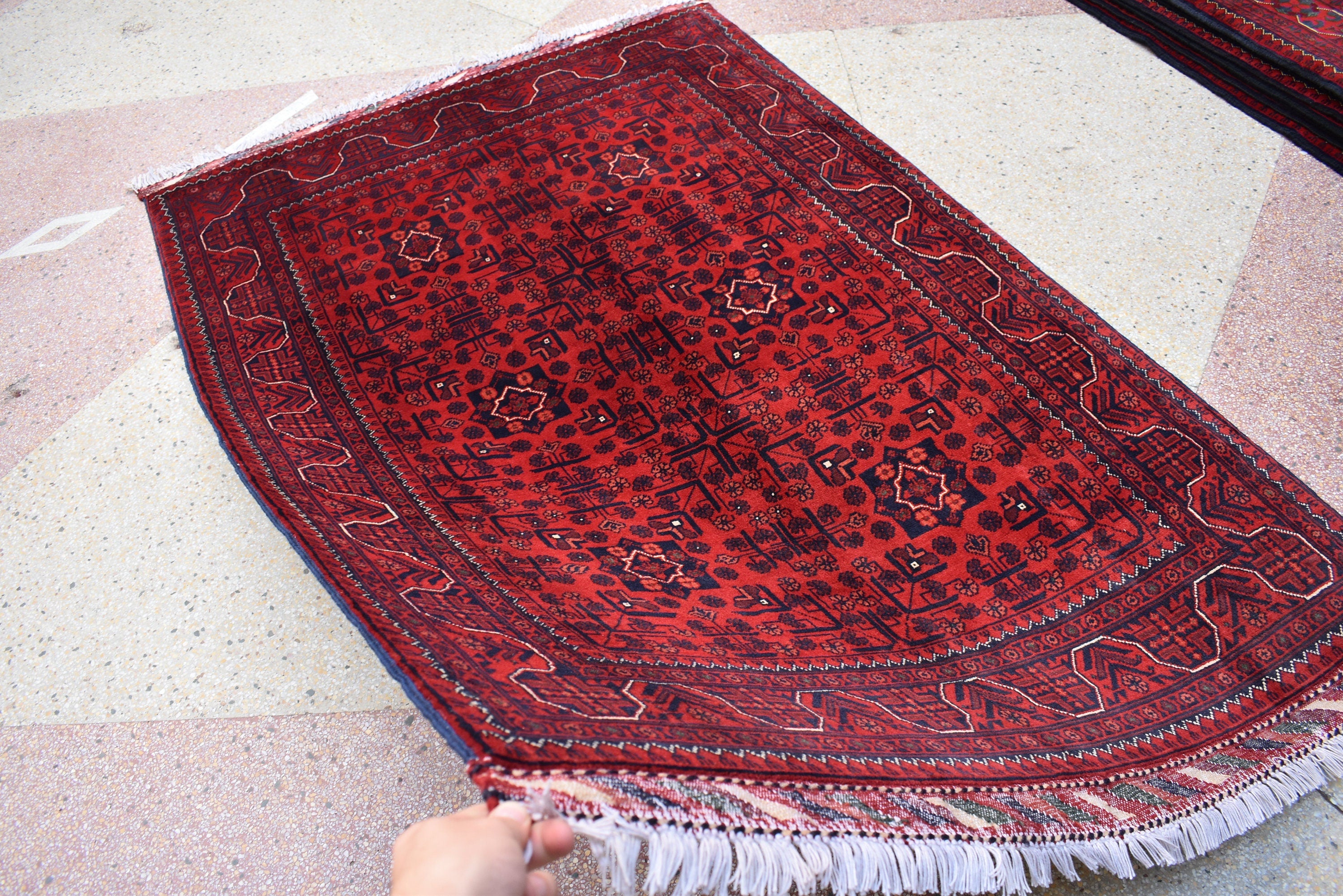 4x6Ft, Bokhara Turkmen Rug – Afghan Handmade 100% Wool Carpet | Vegetable Dyed Bukhara Pattern Oriental Area Rug | Tribal Living Room Decor