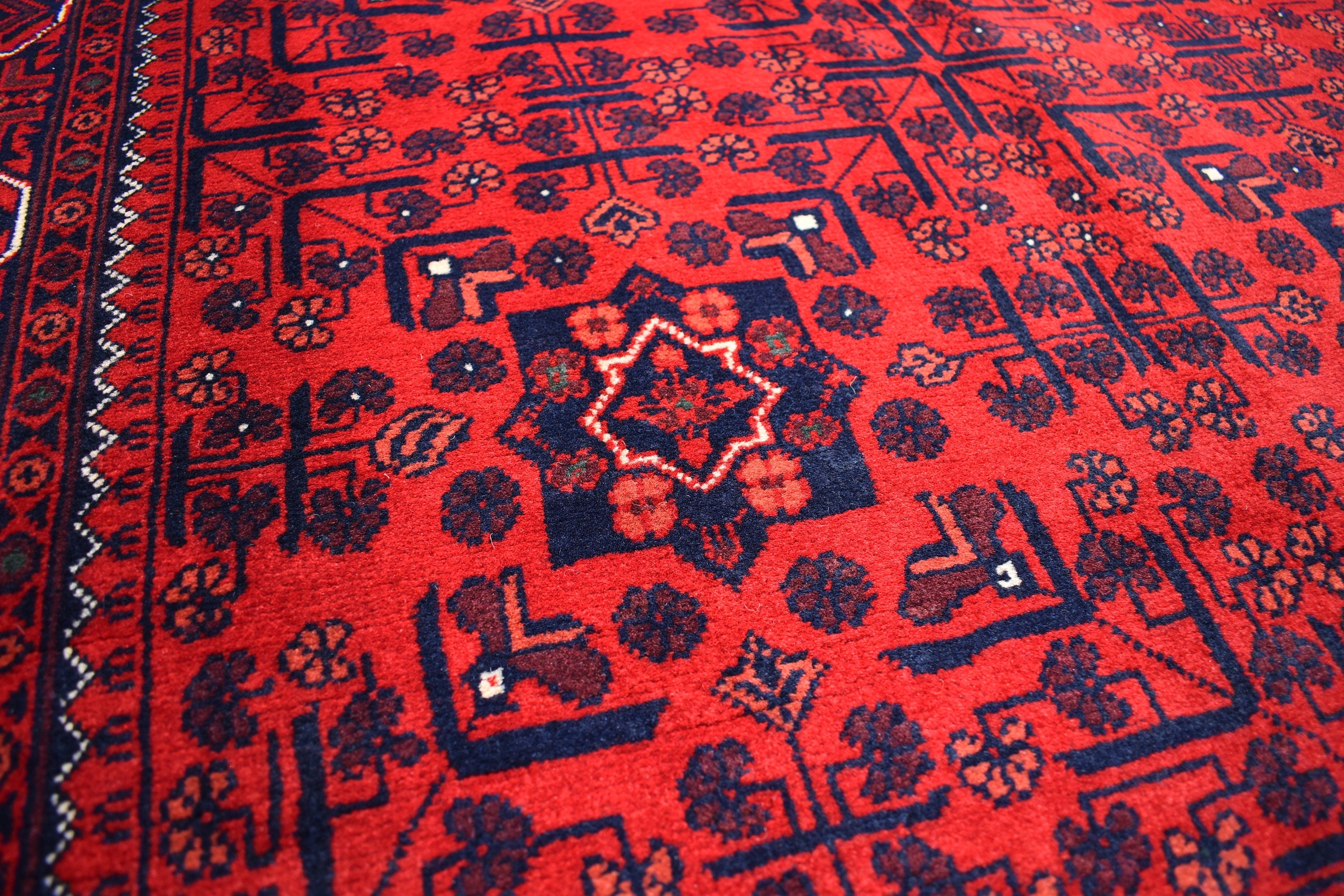 4x6Ft, Bokhara Turkmen Rug – Afghan Handmade 100% Wool Carpet | Vegetable Dyed Bukhara Pattern Oriental Area Rug | Tribal Living Room Decor