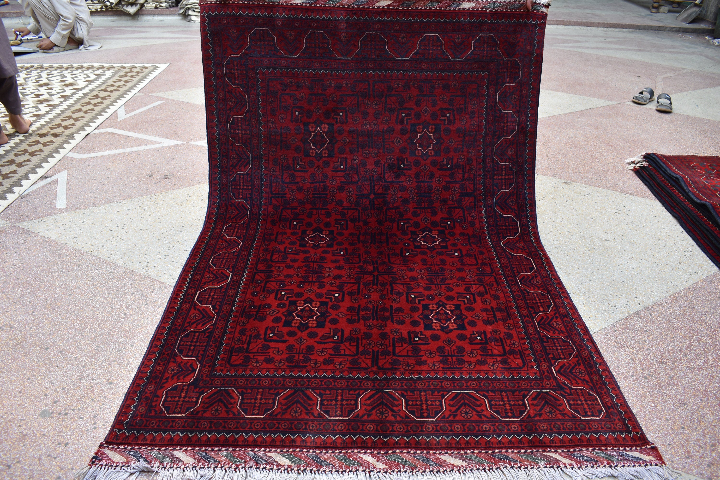 4x6Ft, Bokhara Turkmen Rug – Afghan Handmade 100% Wool Carpet | Vegetable Dyed Bukhara Pattern Oriental Area Rug | Tribal Living Room Decor