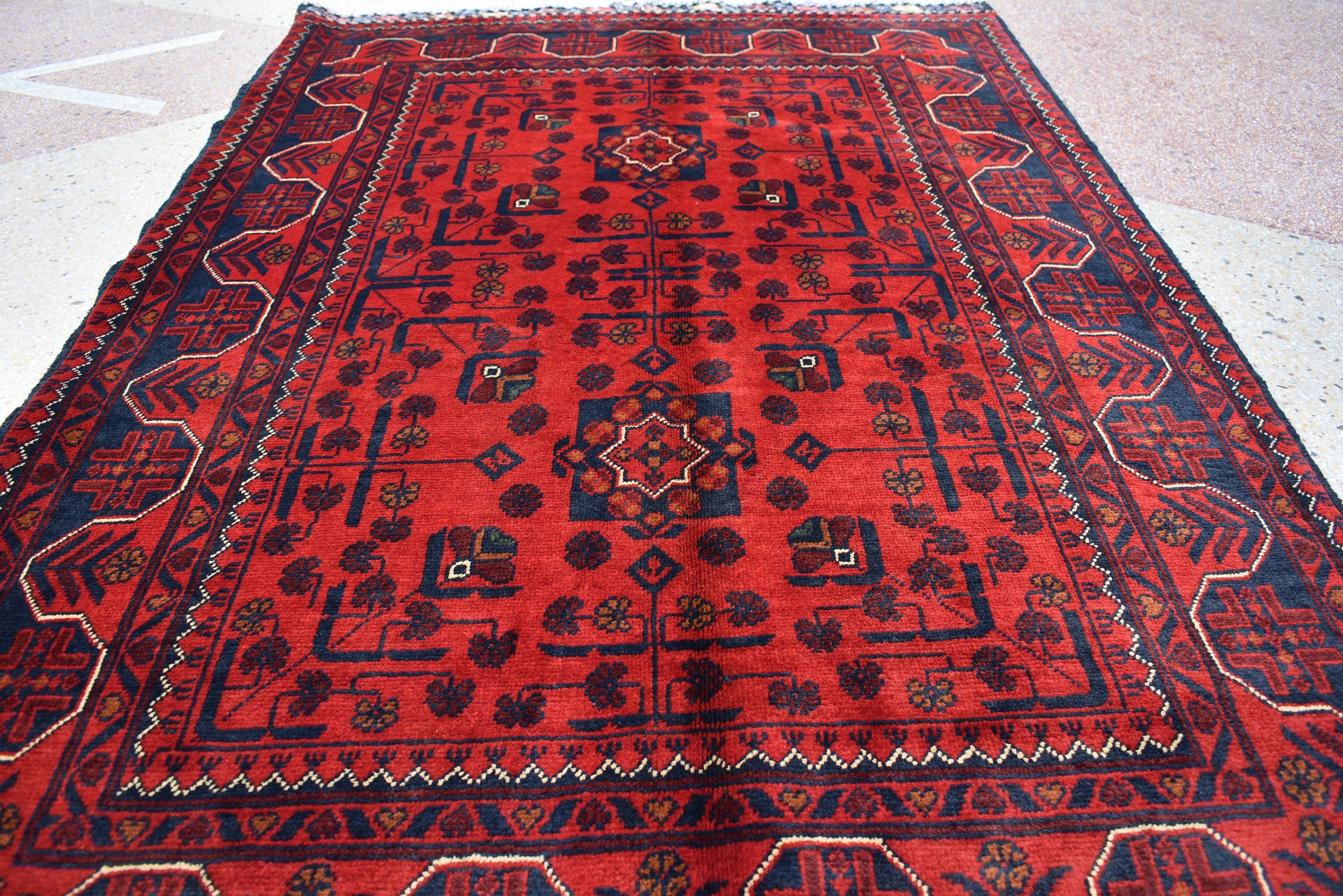 5.1x3.4 Ft Bukhara Rug Turkmen 100% Wool Afghan Veg dyes Handmade Bukhara Pattern Turkmen Oriental Rug, Rug for Bedroom, Office