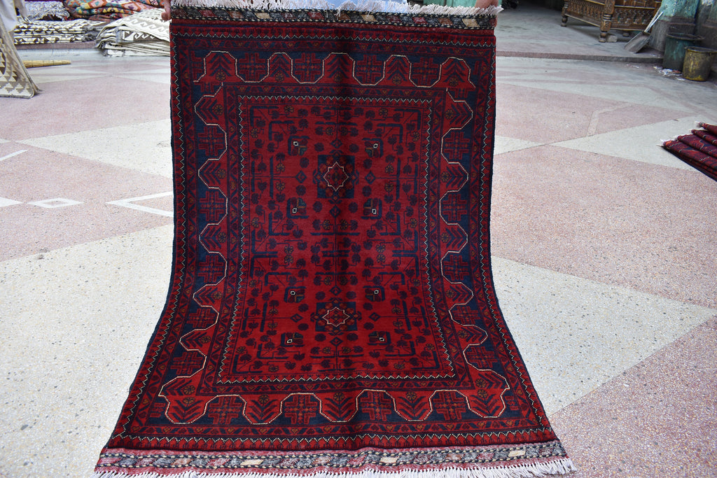 5.1x3.4 Ft Bukhara Rug Turkmen 100% Wool Afghan Veg dyes Handmade Bukhara Pattern Turkmen Oriental Rug, Rug for Bedroom, Office