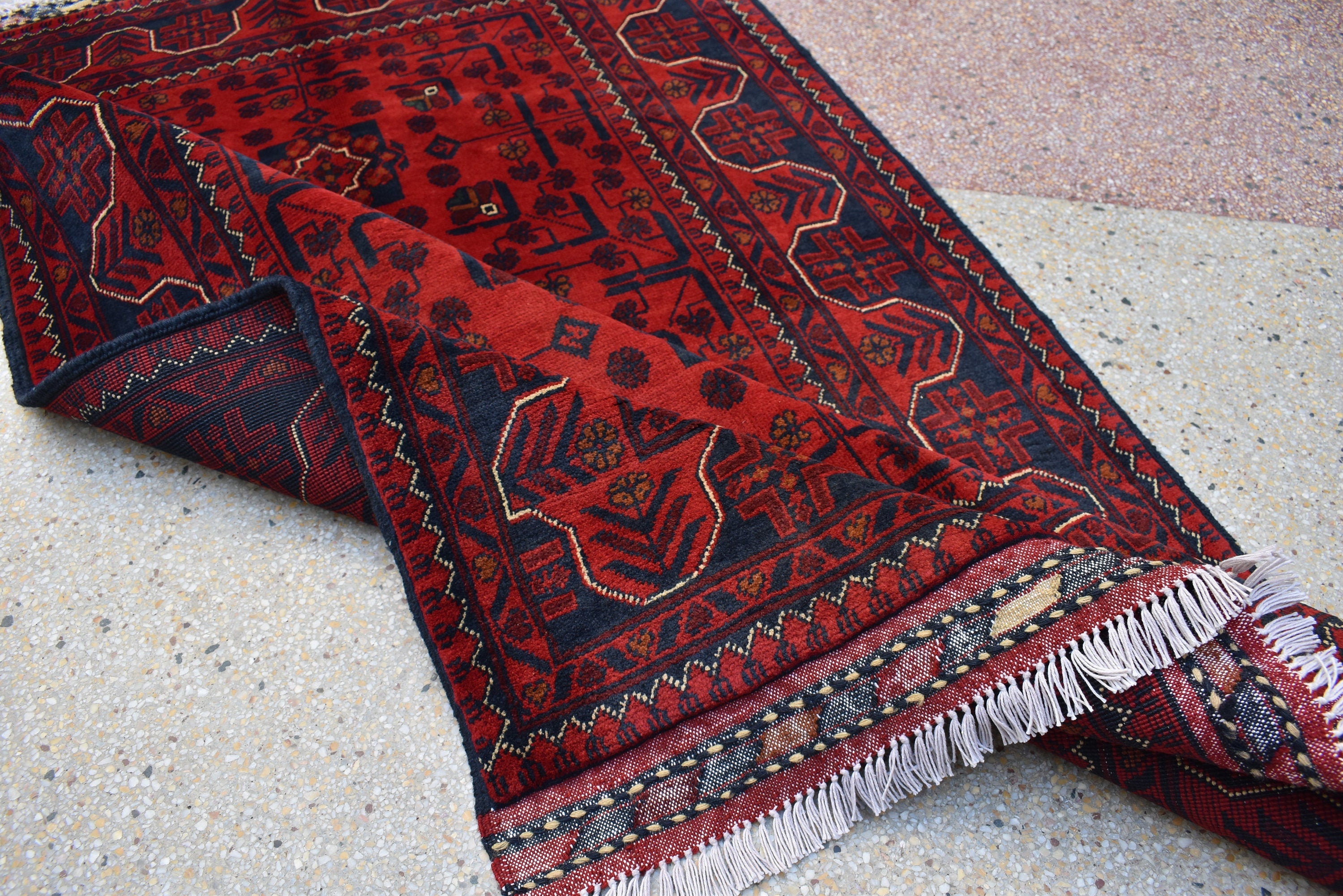 5.1x3.4 Ft Bukhara Rug Turkmen 100% Wool Afghan Veg dyes Handmade Bukhara Pattern Turkmen Oriental Rug, Rug for Bedroom, Office