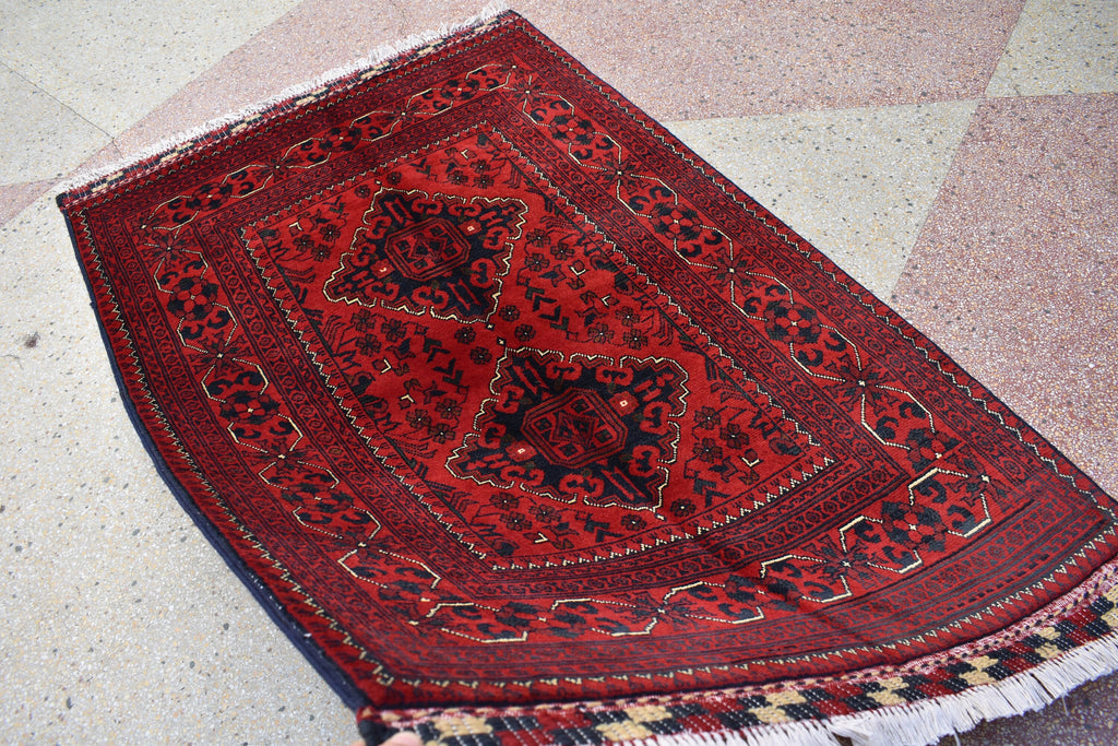 3x5 Afghan Bokhara Rug – Handmade Turkmen Wool Area Rug |Vegetable Dyed Red Oriental Bukhara Pattern Carpet for Home, Wedding Decor 156x99cm