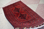 3x5 Afghan Bokhara Rug – Handmade Turkmen Wool Area Rug |Vegetable Dyed Red Oriental Bukhara Pattern Carpet for Home, Wedding Decor 156x99cm