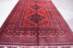 3x5 Afghan Bokhara Rug – Handmade Turkmen Wool Area Rug |Vegetable Dyed Red Oriental Bukhara Pattern Carpet for Home, Wedding Decor 156x99cm