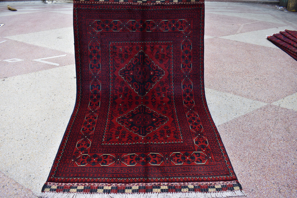 3x5 Afghan Bokhara Rug – Handmade Turkmen Wool Area Rug |Vegetable Dyed Red Oriental Bukhara Pattern Carpet for Home, Wedding Decor 156x99cm