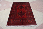 Bokhara Rug – Handmade Afghan Wool Area Rug | Turkmen Bukhara Pattern, Vegetable Dyed Red Oriental Carpet for Home or Wedding Decor 5.3x3.6