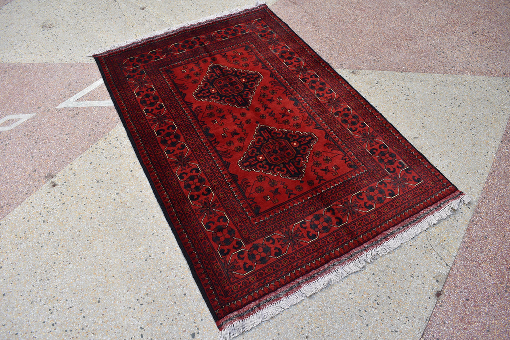 Bokhara Rug – Handmade Afghan Wool Area Rug | Turkmen Bukhara Pattern, Vegetable Dyed Red Oriental Carpet for Home or Wedding Decor 5.3x3.6