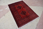 Bokhara Rug – Handmade Afghan Wool Area Rug | Turkmen Bukhara Pattern, Vegetable Dyed Red Oriental Carpet for Home or Wedding Decor 5.3x3.6
